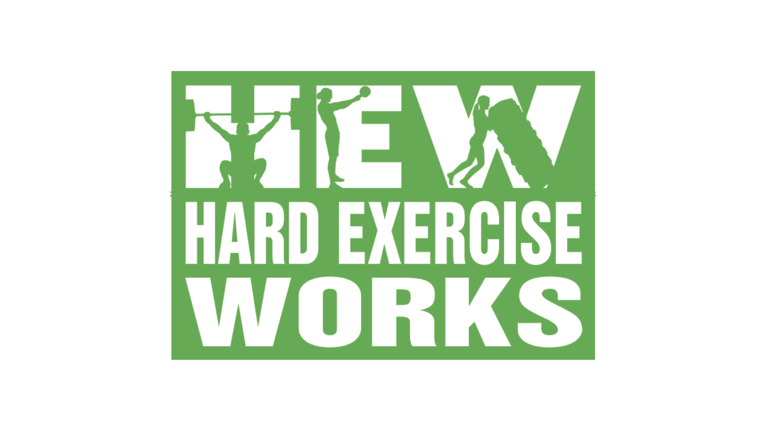 A green and white logo with silhouettes of people doing various exercises, with the words 'Flex' and 'Hard Exercise Works'.