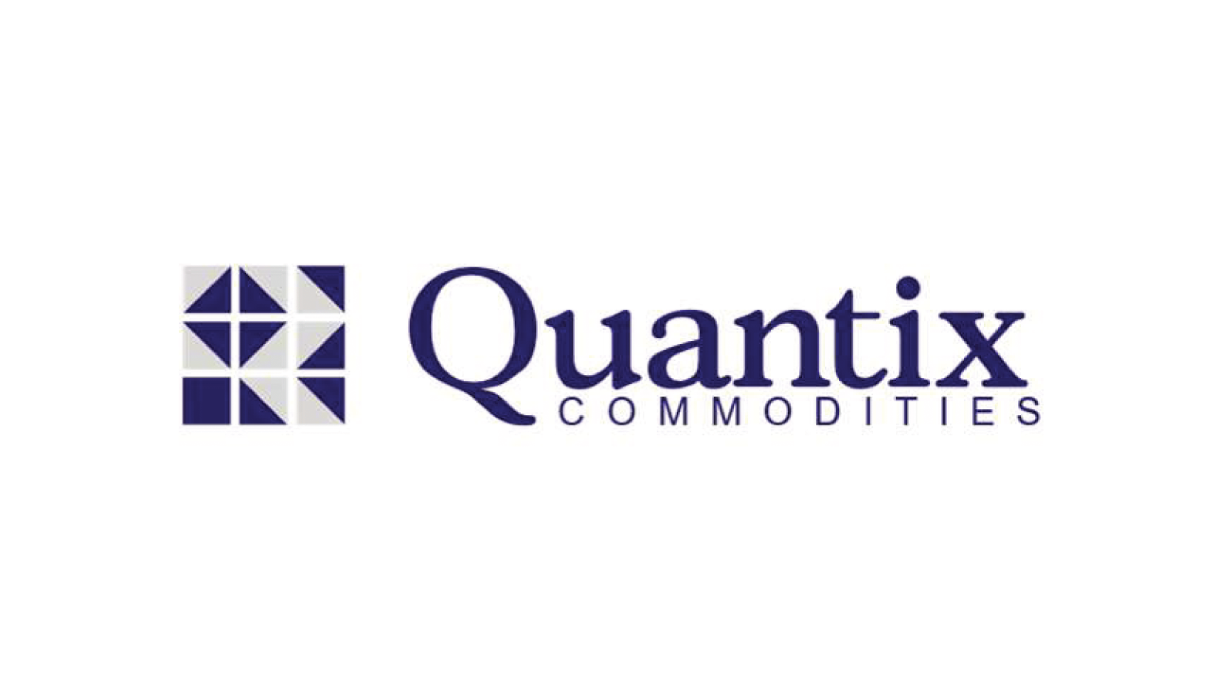 Quantix Commodities logo with geometric blue and gray symbol and navy blue text