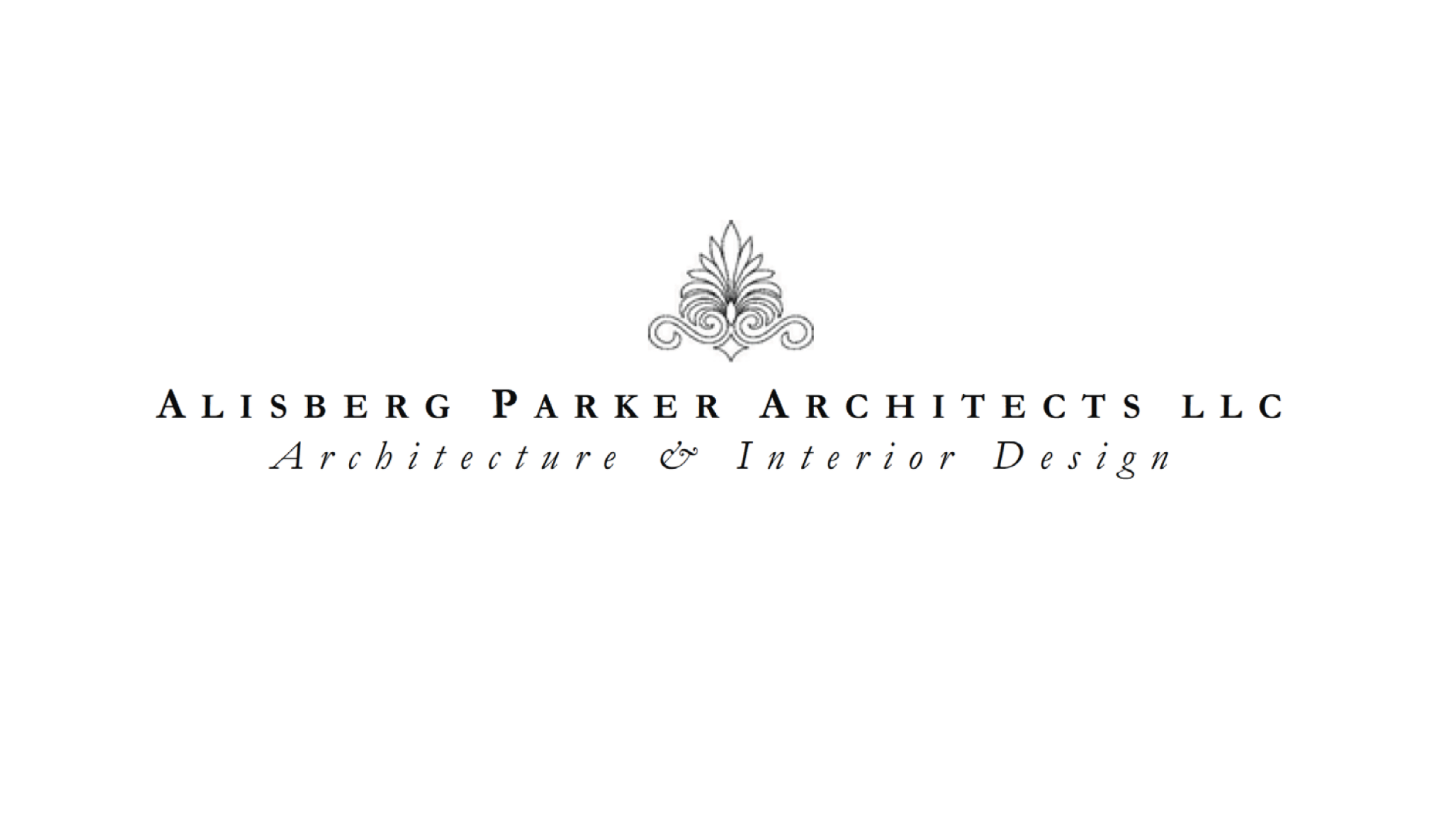 Logo for Alisberg Parker Architects LLC featuring a decorative floral design and the company name with the tagline Architecture & Interior Design.
