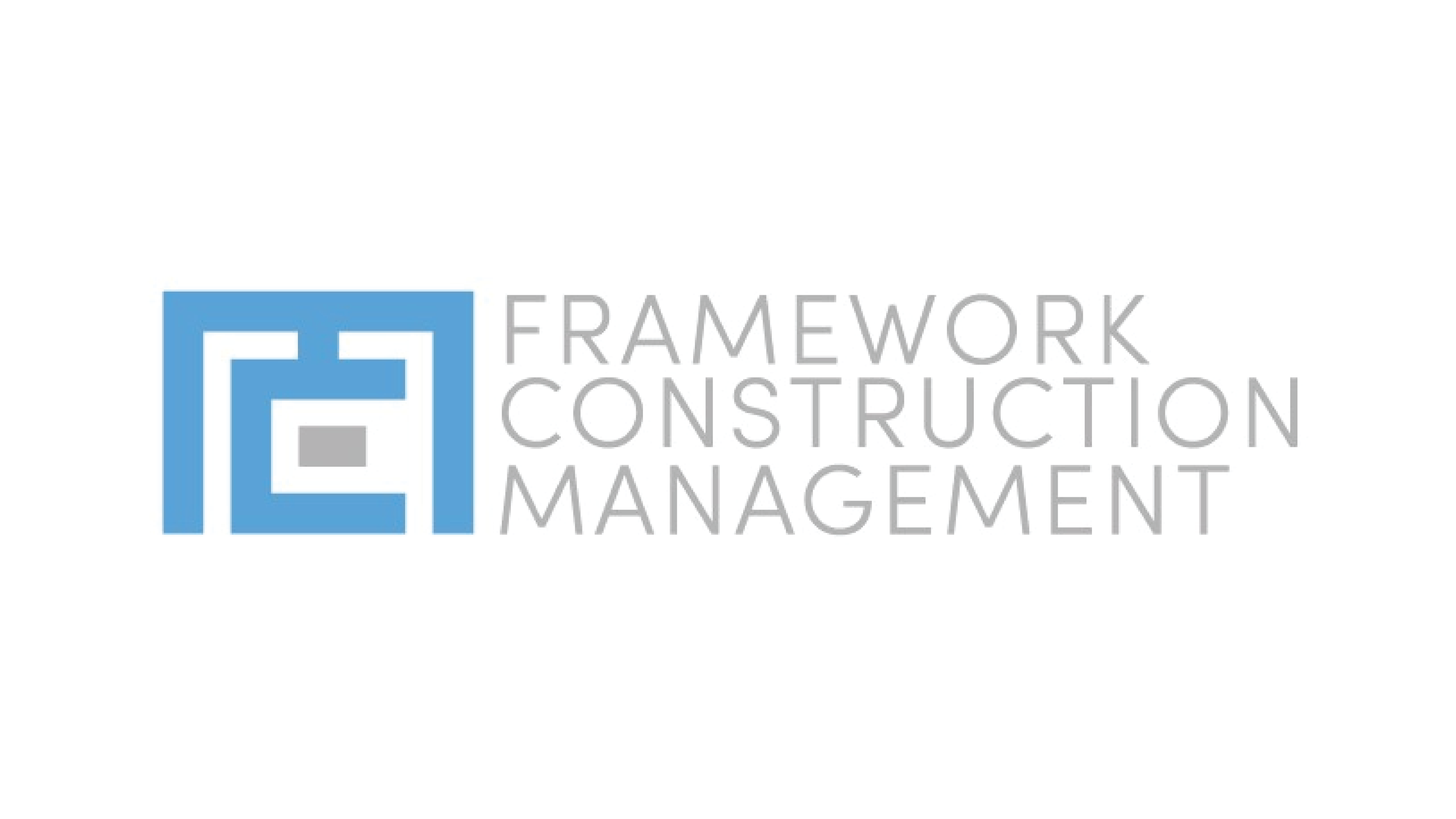 Logo of a construction management framework with a blue square icon and gray text