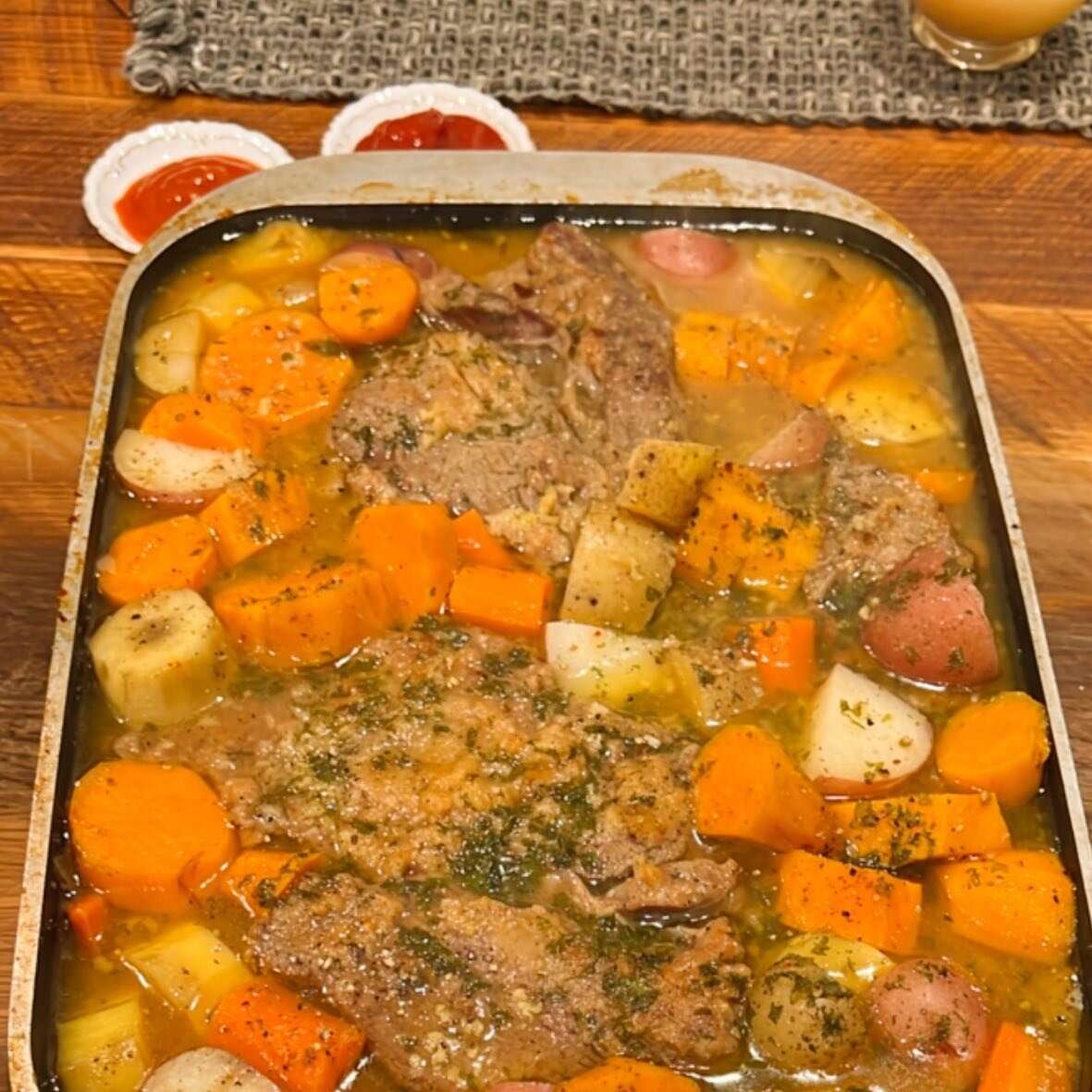 I love a good Chuck Roast. Add those carrots, a variety of sweet potatoes, golden &amp; red potatoes: And we have a touch of heaven in this Farmhouse.⠀
👩&zwj;🌾 
Important question: Do you want any sauces or toppings served with your pot roast? Like