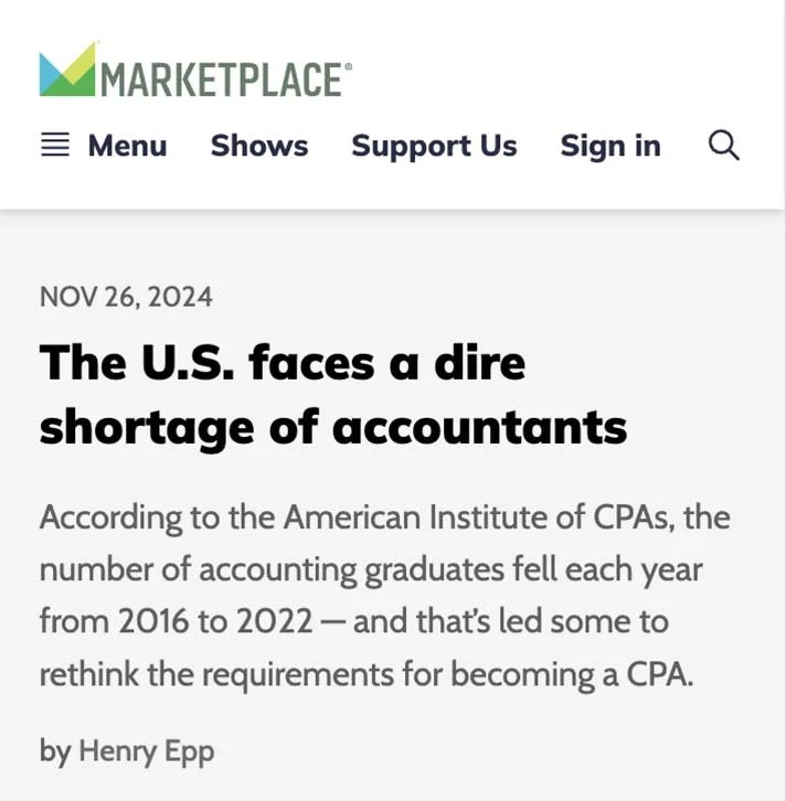 Marketplace arricle "The U.S. faces a dire shortage of accountants"