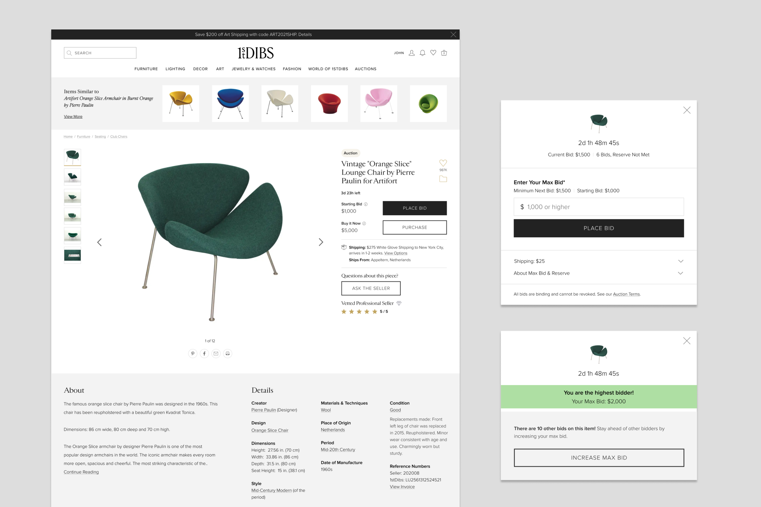 Product Detail Page with Bidding modal