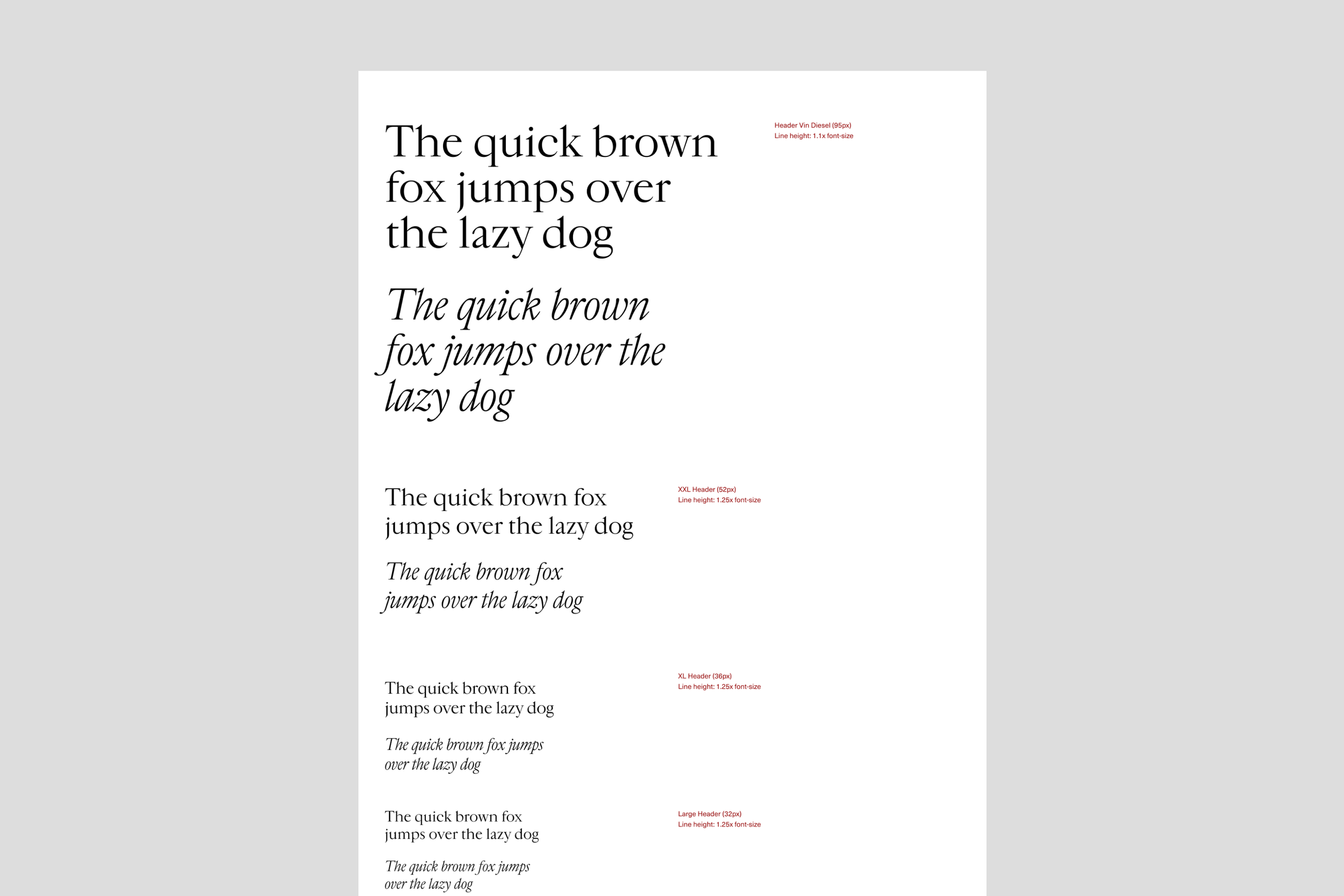 New typography styles and sizes