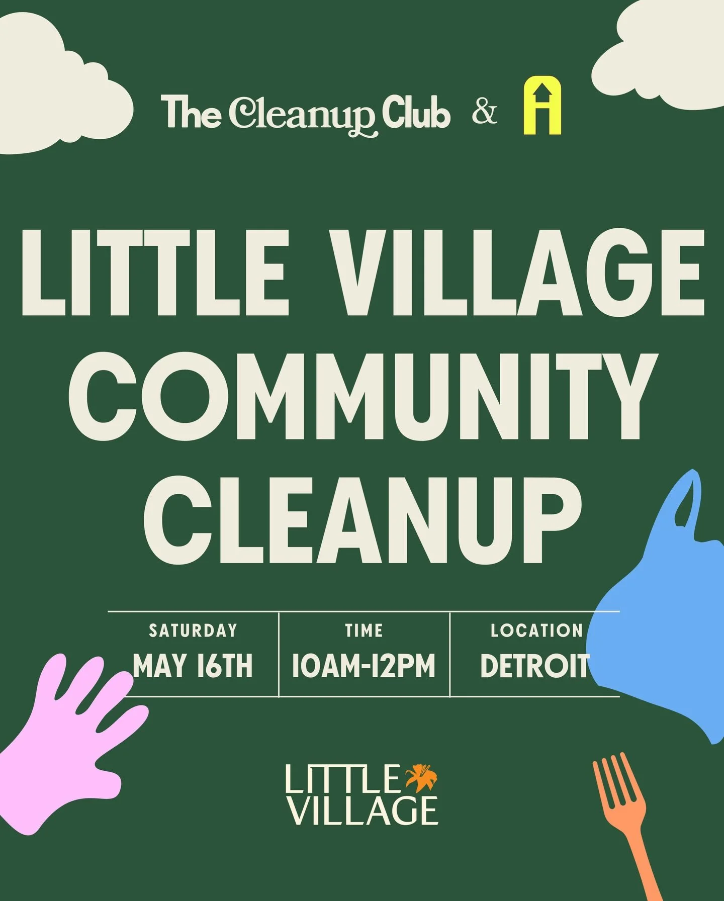 Mark your calendars for a Little Village Community Cleanup with @the.cleanup.club, @aboutfacedetroit, and @littlevillagedetroit on Saturday, May 16th from 10am-12pm! 🌎

Spanning three east side neighborhoods of Detroit, Little Village is a cultural 