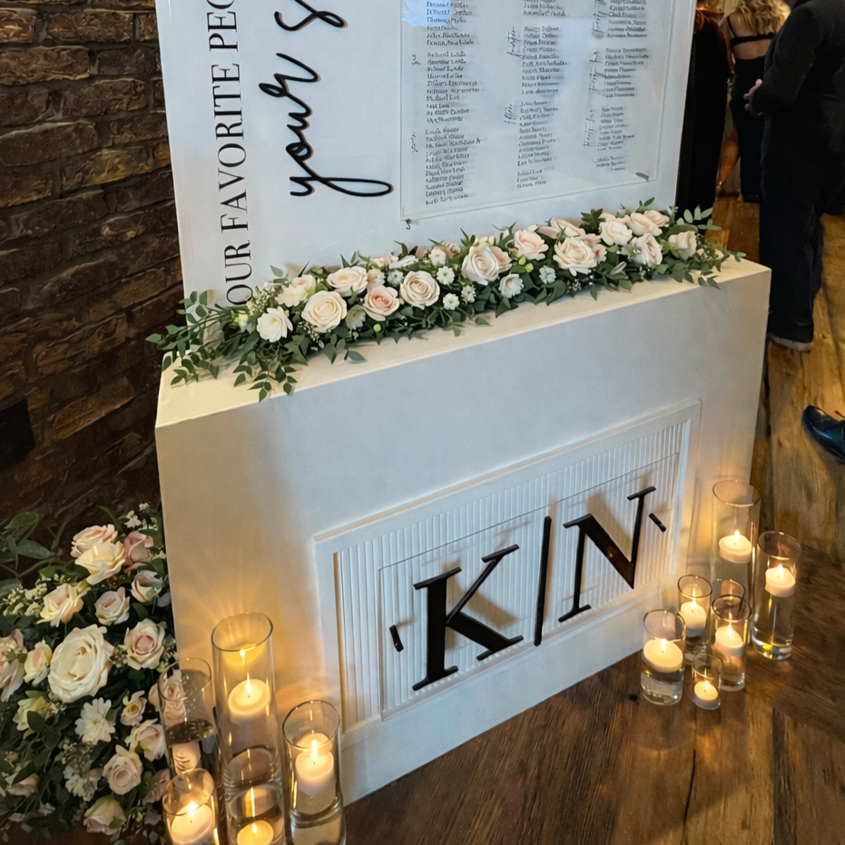 Black and white freestanding seating chart installation, setup at The Roost in Mahaffey PA