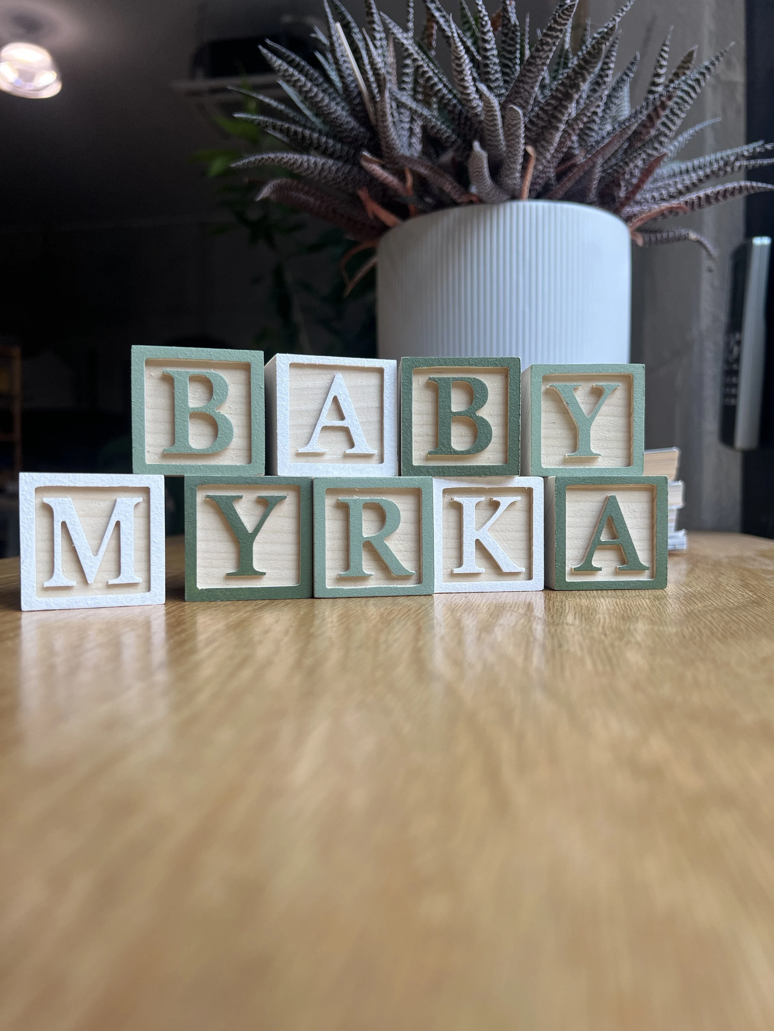 Custom 1.5 inch baby block green myrka.JPG