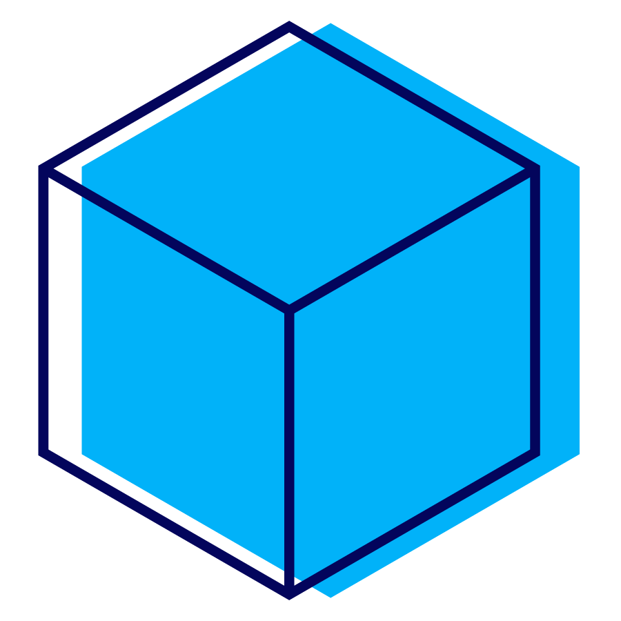An illustration of a blue cube with an outline.