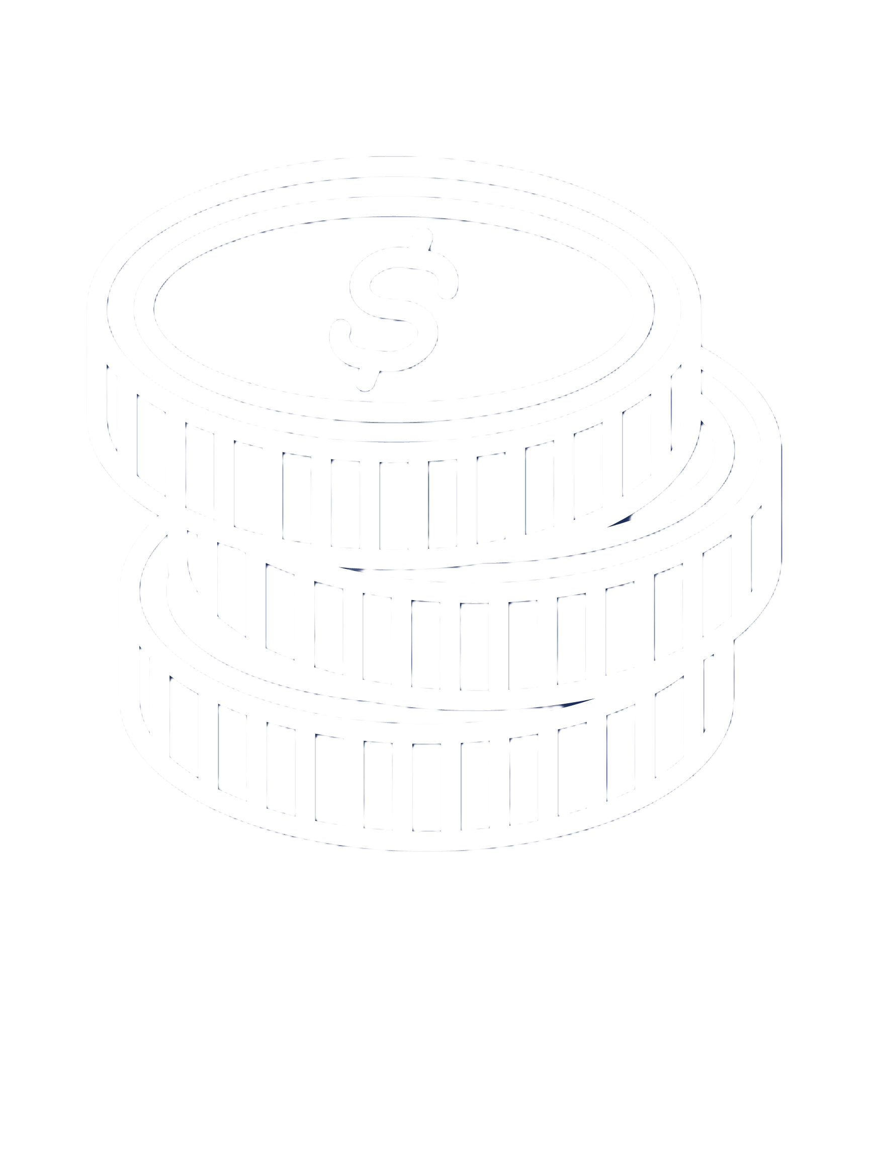Outline drawing of stacked coins with a dollar sign on the top coin.