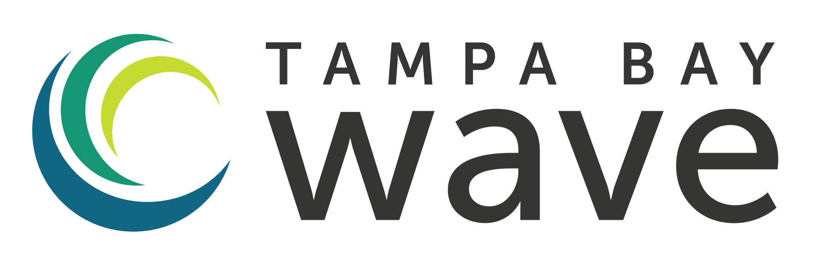 Tampa Bay Wave logo with stylized wave icon and text.