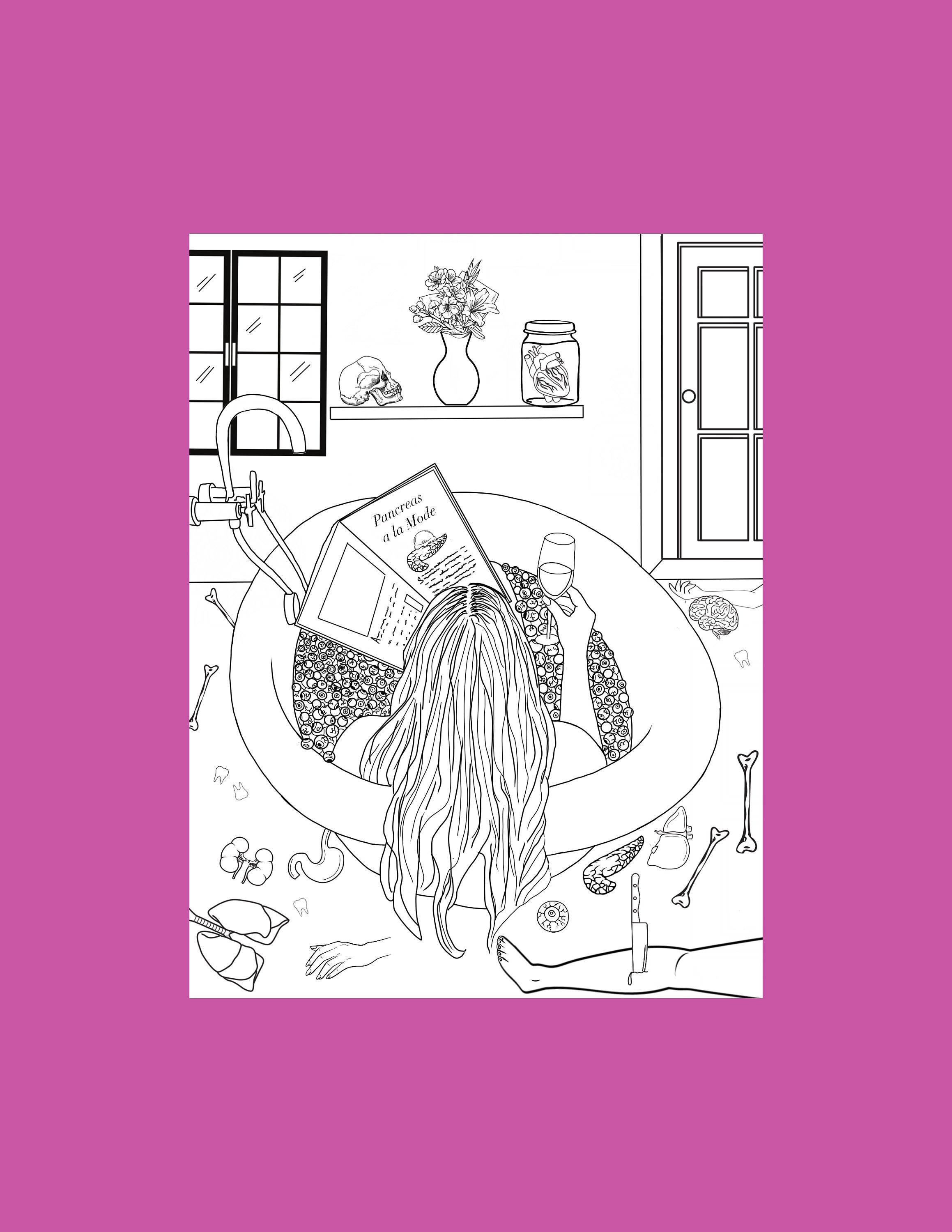 Halloween digital coloring page, Erotic art print, Spooky line art, digital download, Sex Positive Bedroom decor, Adult coloring