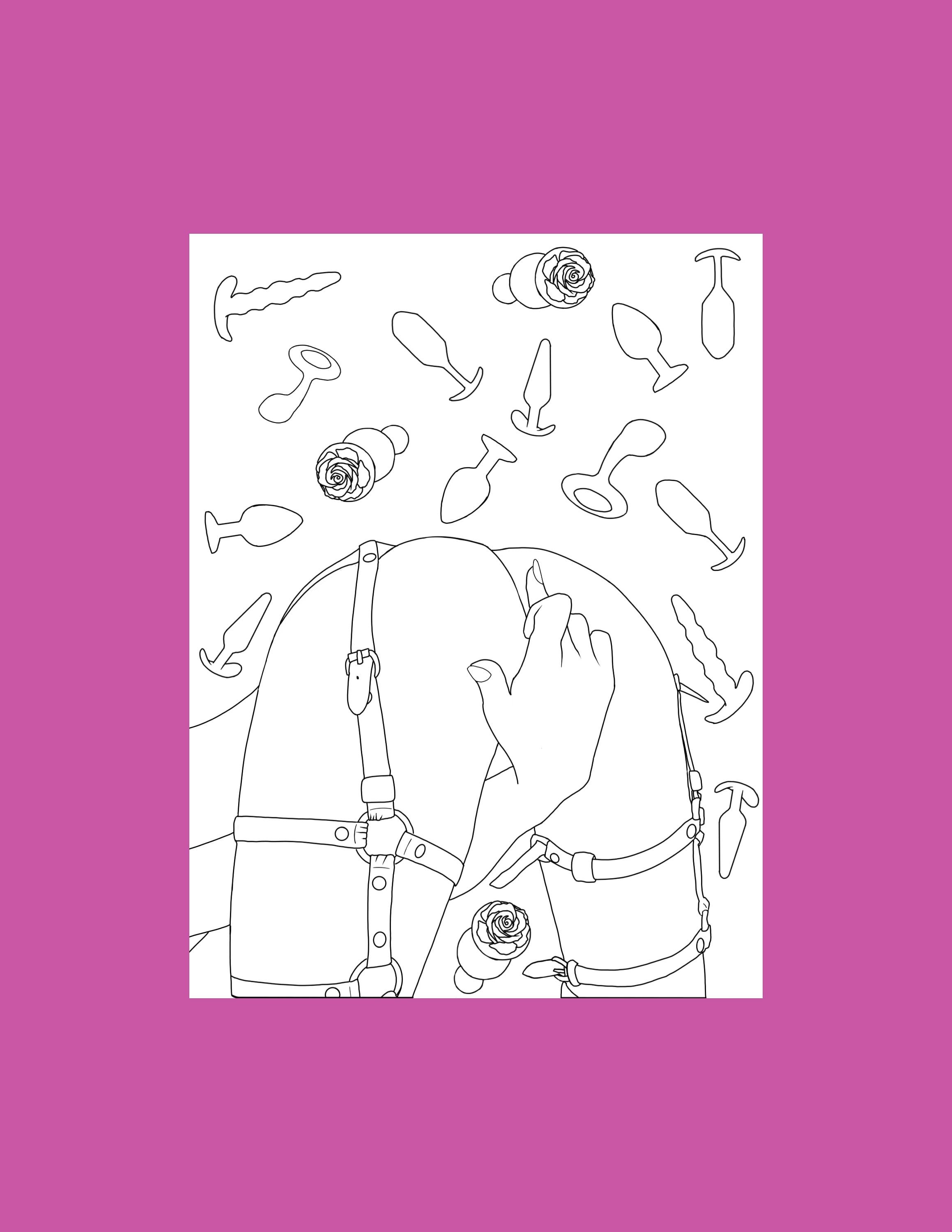 BDSM digital coloring page, Erotic art print, Naughty line art, Bondage digital download, Sex Positive Bedroom decor, Adult coloring