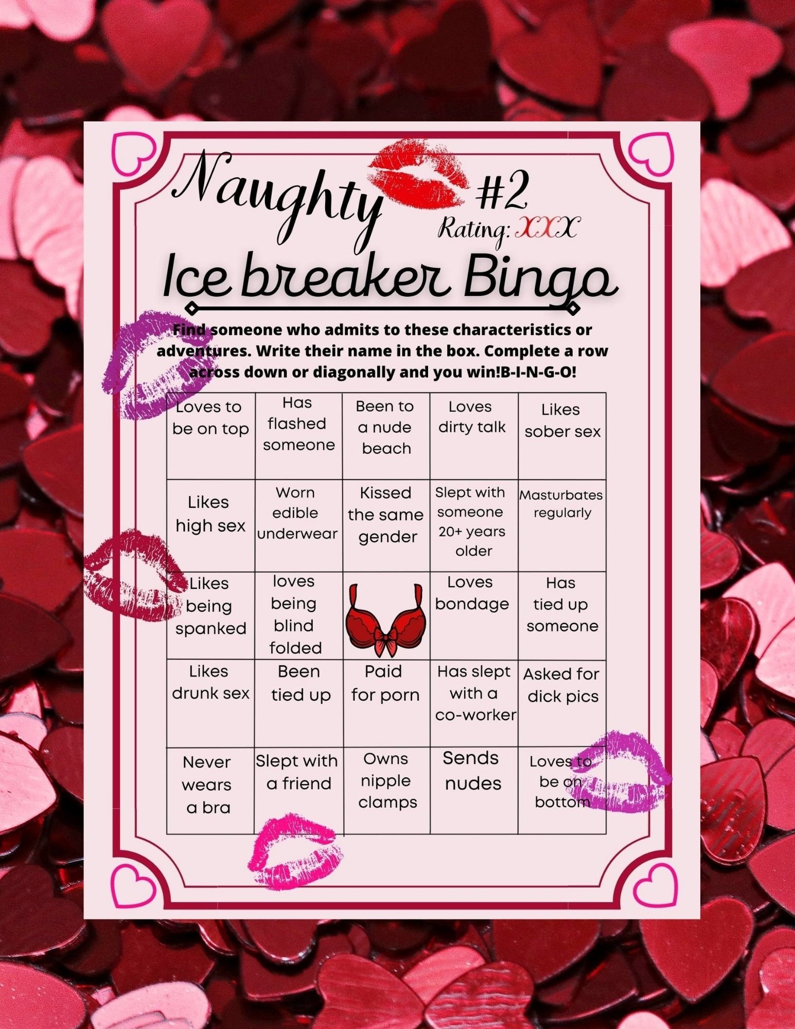 BINGO printable game page, Bachelorette Party, Sex Positive ice breaker, Erotic Girls Night activity, Hen Party, Kinky digital download