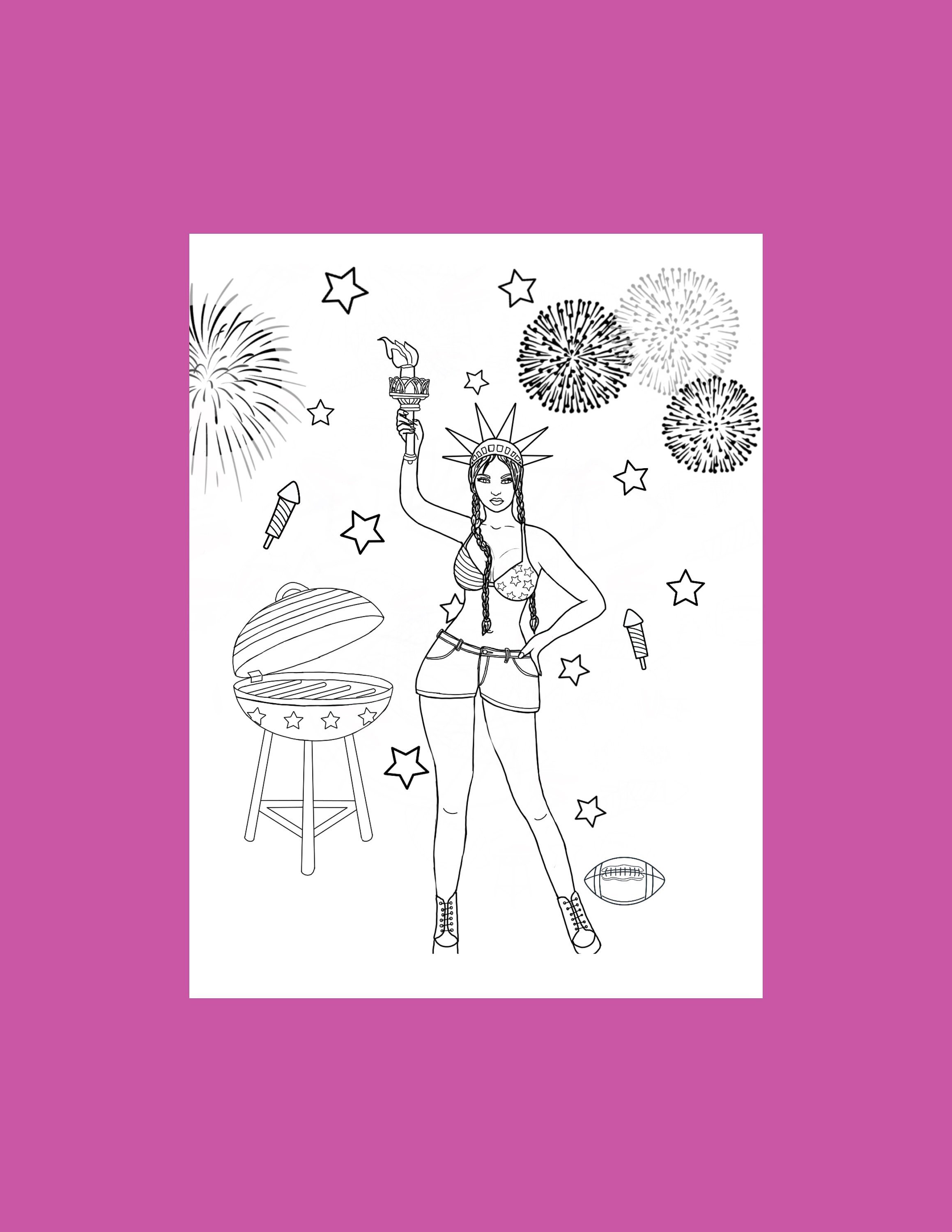 July 4th erotic coloring pages, Digital art print, _sexy line art, digital download, Sex Positive Bedroom decor, Adult coloring