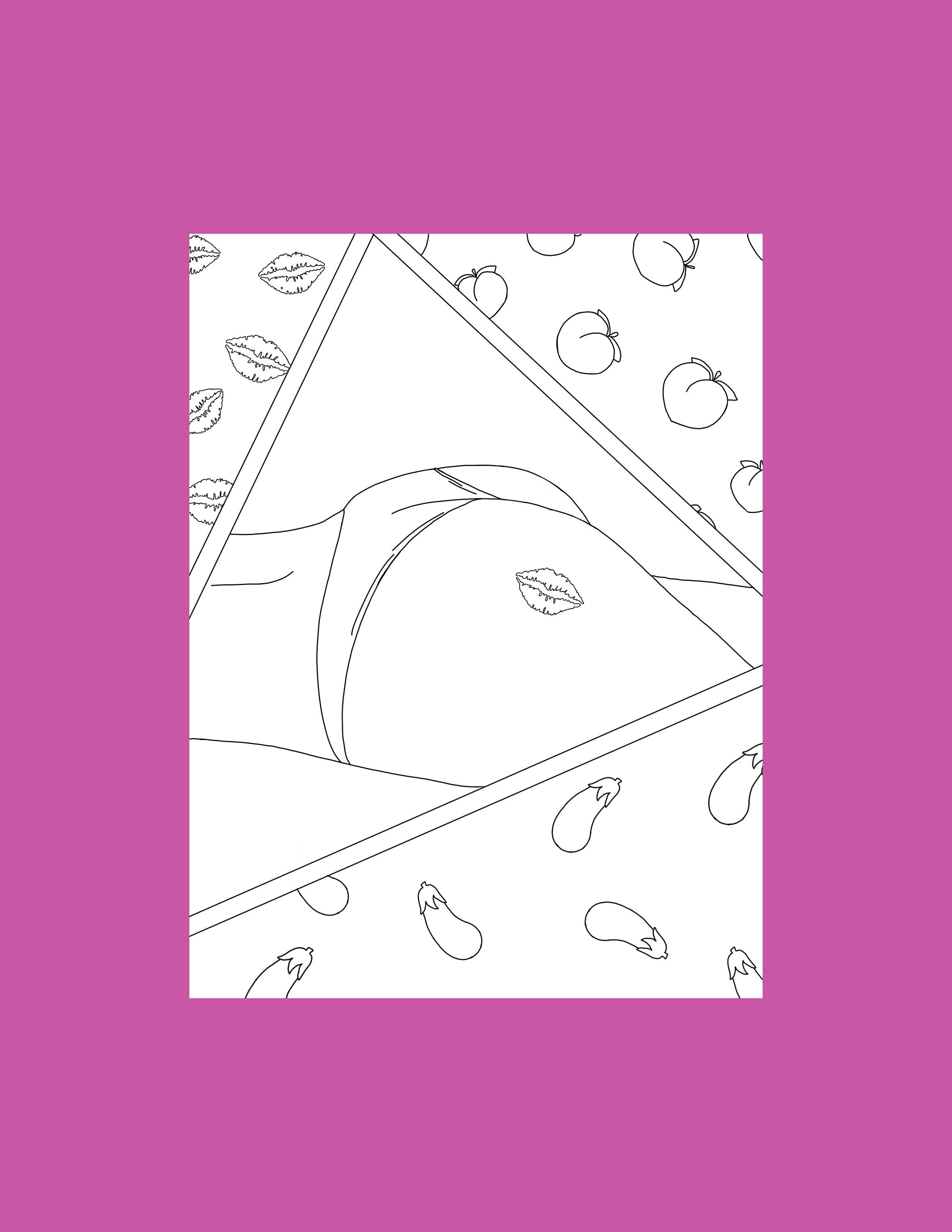 Cheeky erotic coloring pages, Digital art print, peach line art, lingerie digital download, Sex Positive Bedroom decor, Adult coloring