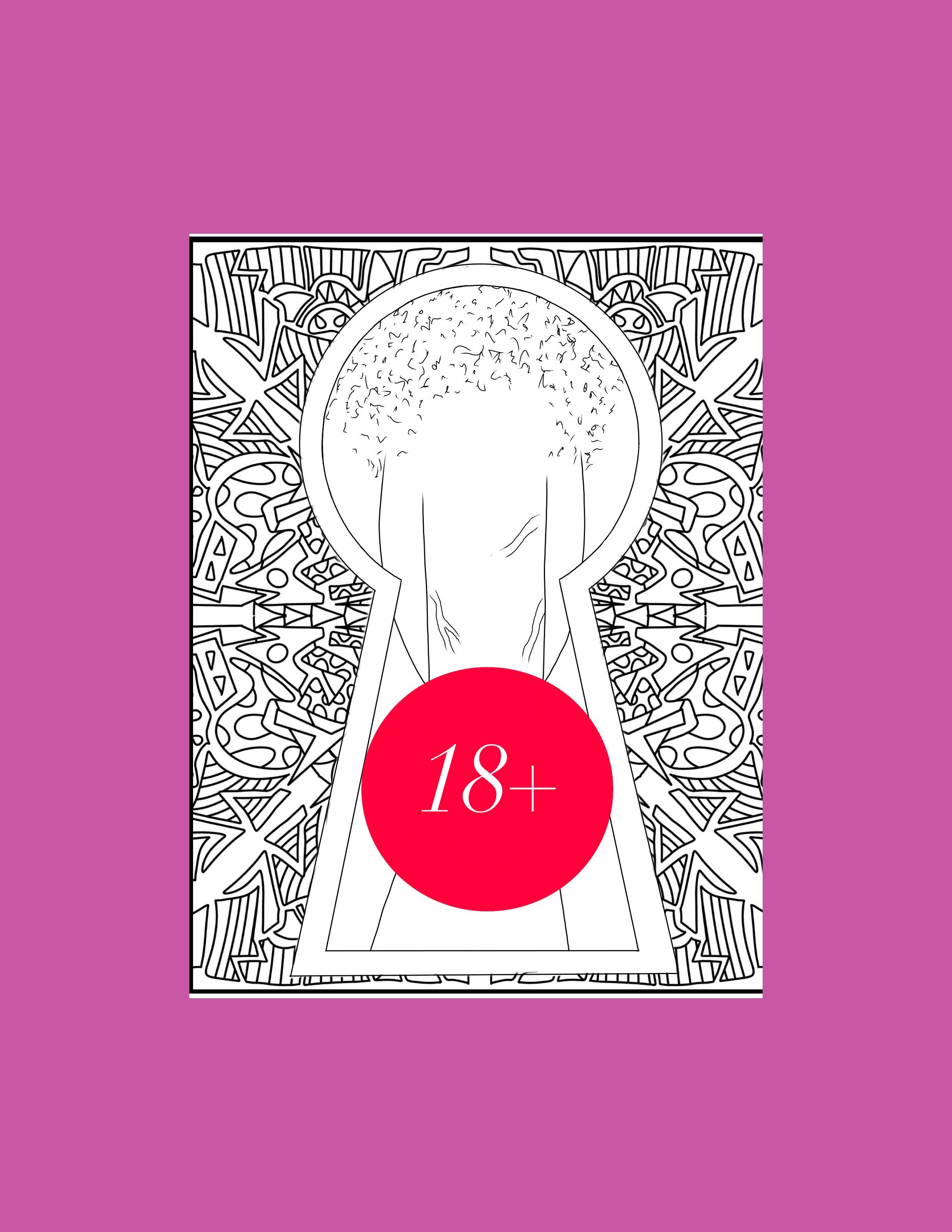Keyhole erotic coloring pages, Digital art print, sexy line art, penis digital download, Sex Positive Bedroom decor, Adult coloring