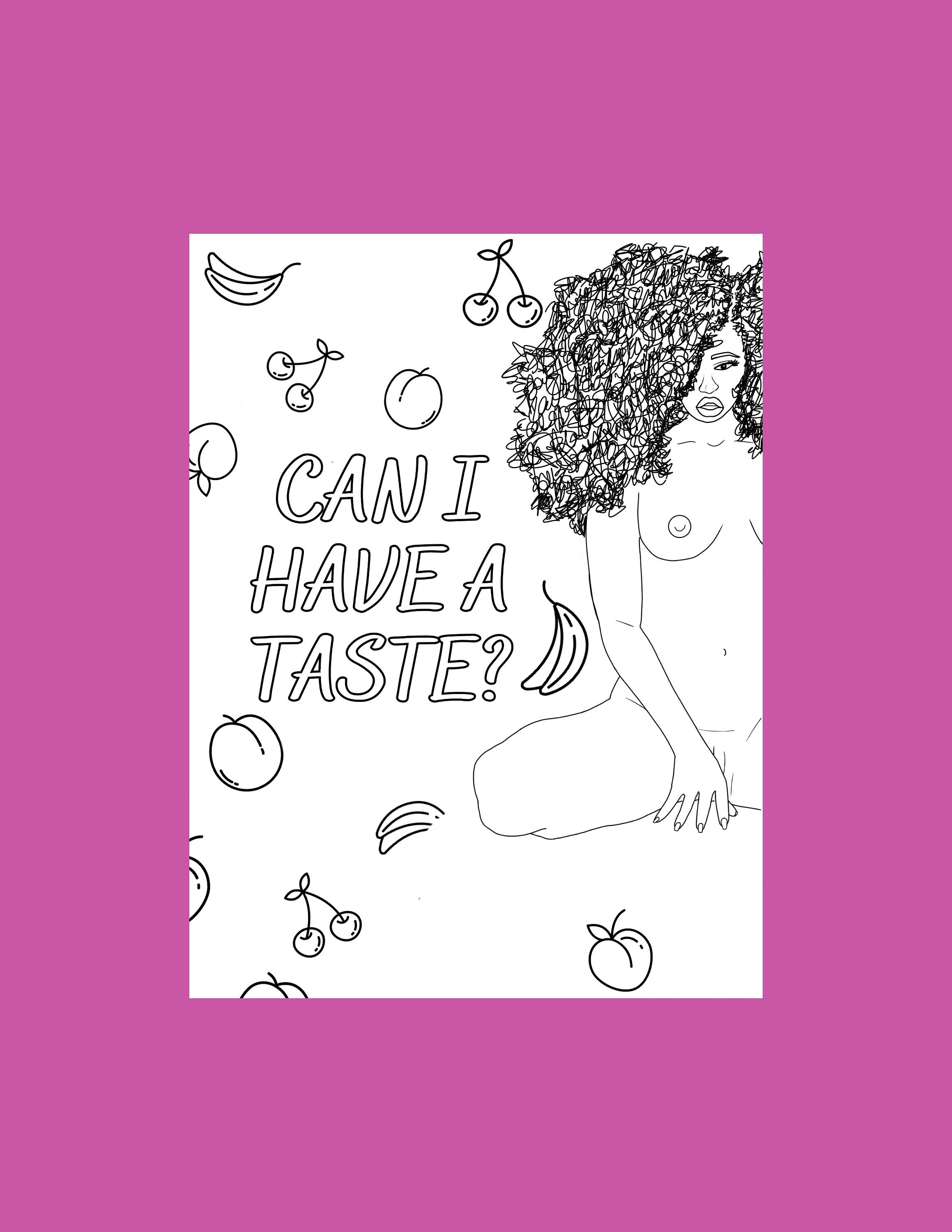 Fruit digital coloring page, Erotic art print, peach line art, cherry digital download, Sex Positive Bedroom decor, Adult coloring