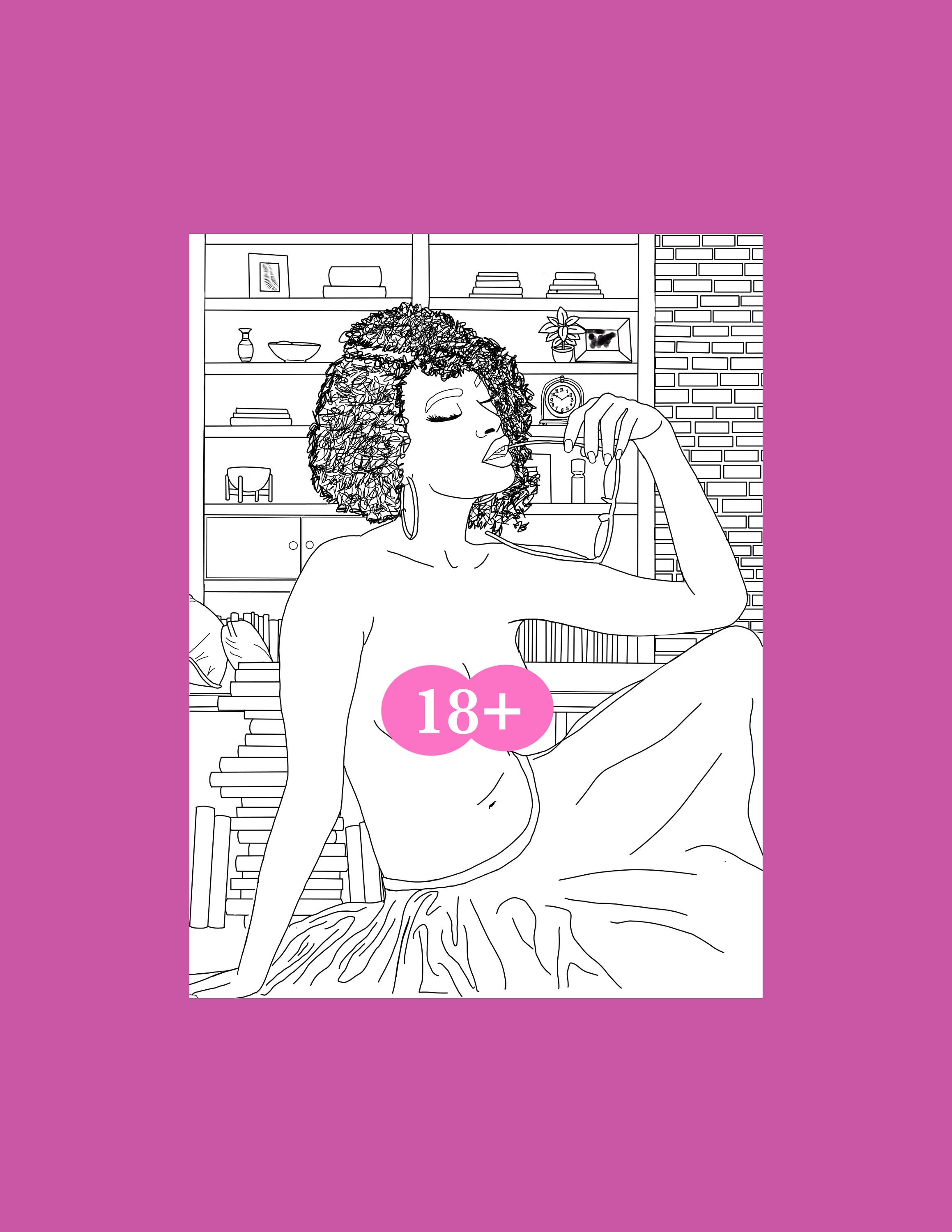 Sensual erotic coloring pages, Digital art print, sexy line art, boobs digital download, Sex Positive Bedroom decor, Adult coloring