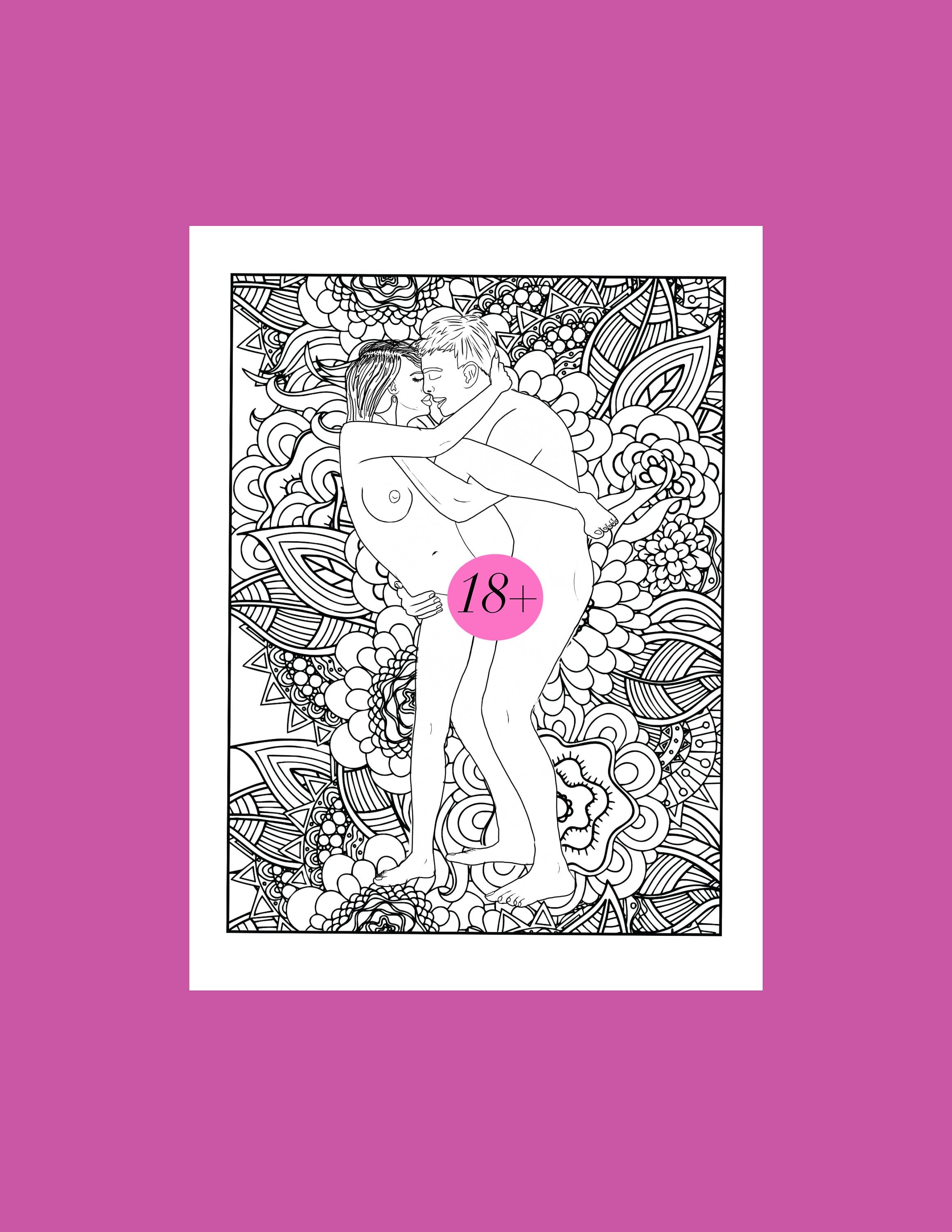 Sex digital coloring page, Erotic art print, pattern line art, Romantic digital download, Sex Positive Bedroom decor, Adult coloring