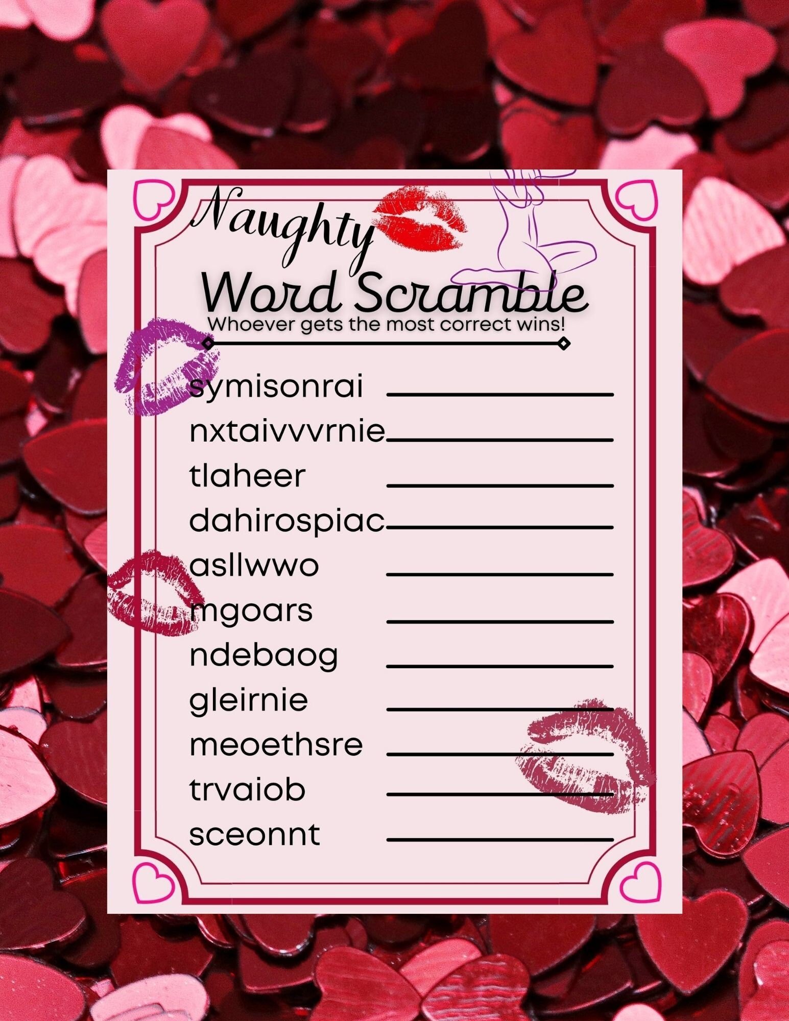 Word Scramble printable game, Bachelorette Party, Sex Positive ice breaker, Erotic Girls Night activity, Hen Party, Kinky digital download