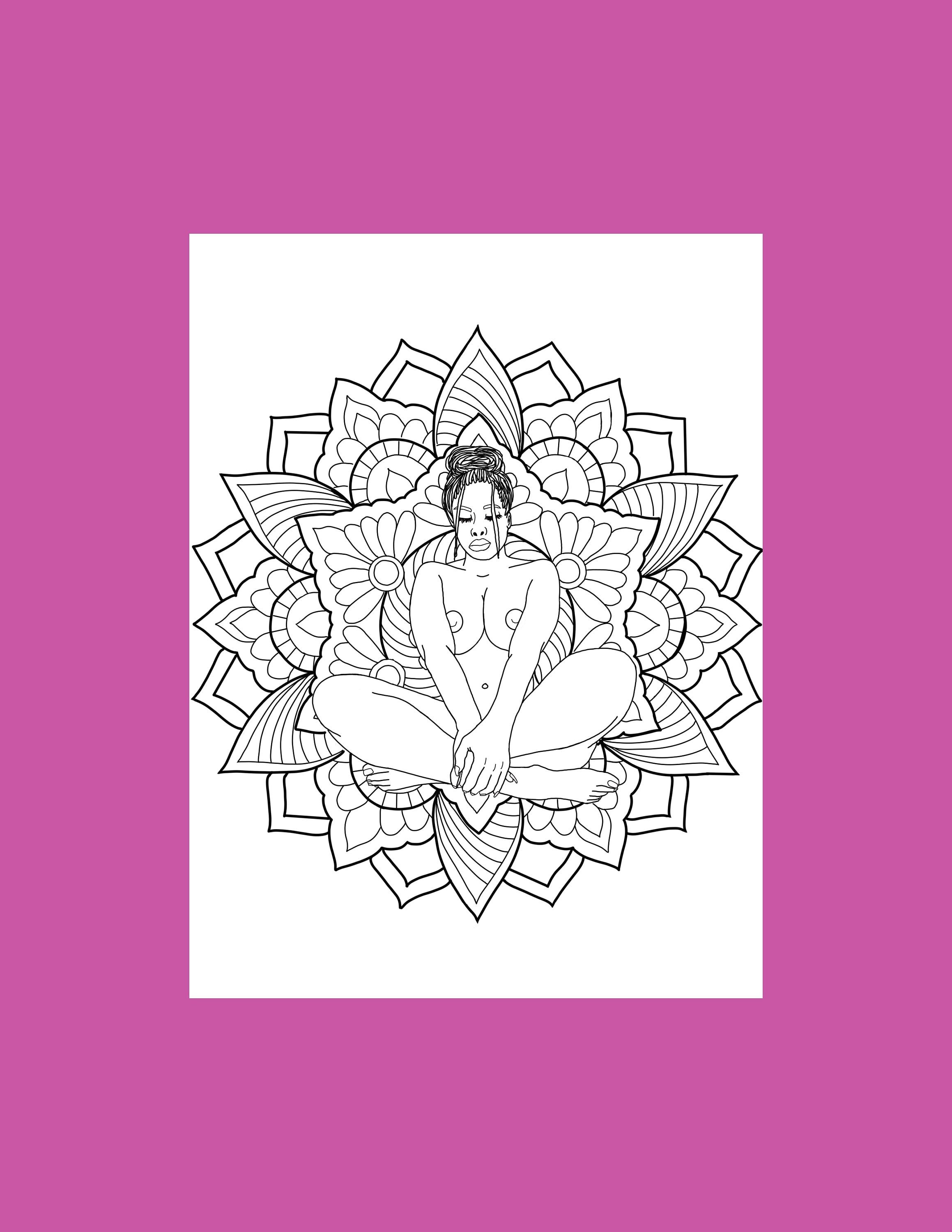 Mandala erotic coloring page, Digital art print, plus size line art, Meditation digital download, Sex Positive Bedroom decor, Adult coloring