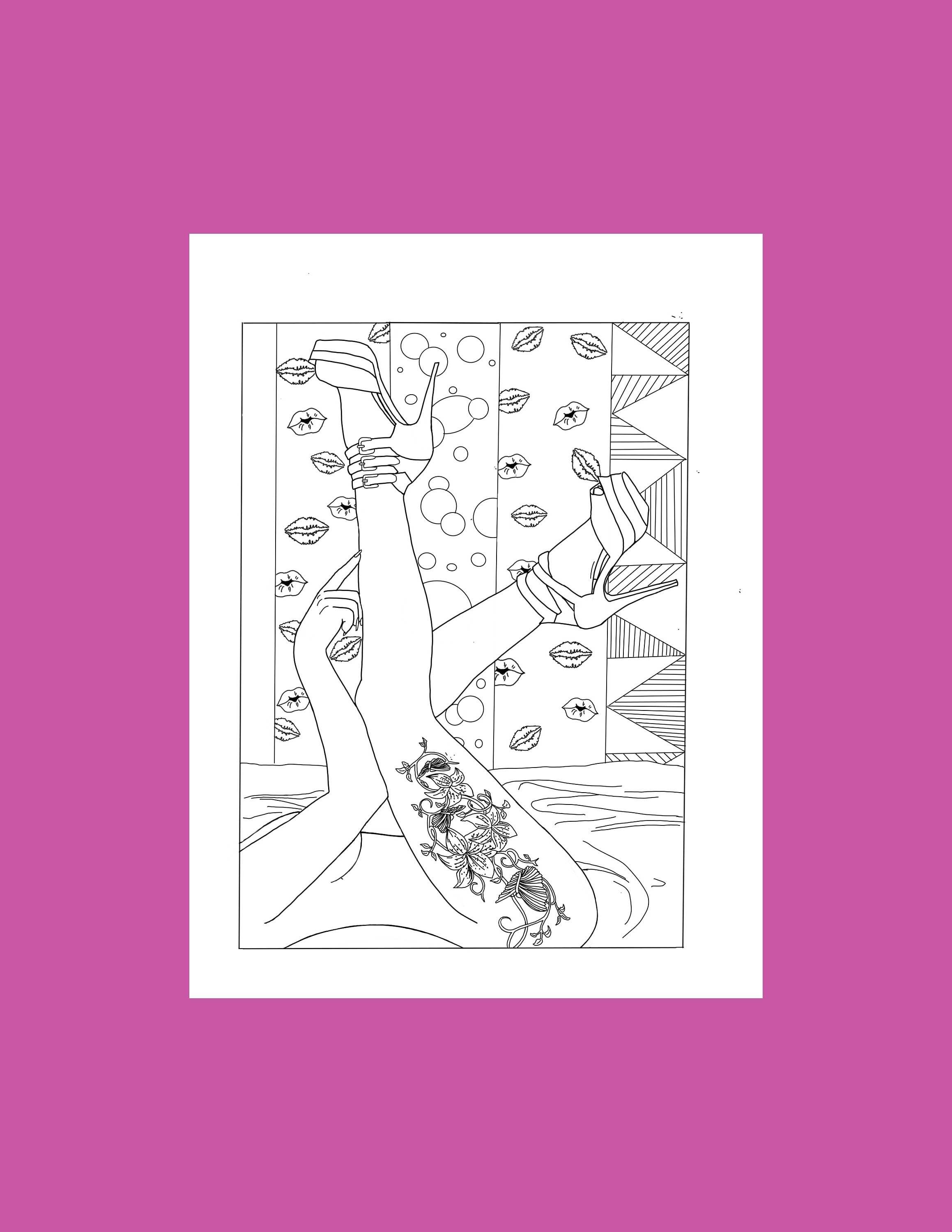 Sexy erotic coloring pages, Digital art print, tattoo line art, pattern digital download, Sex Positive Bedroom decor, Adult coloring