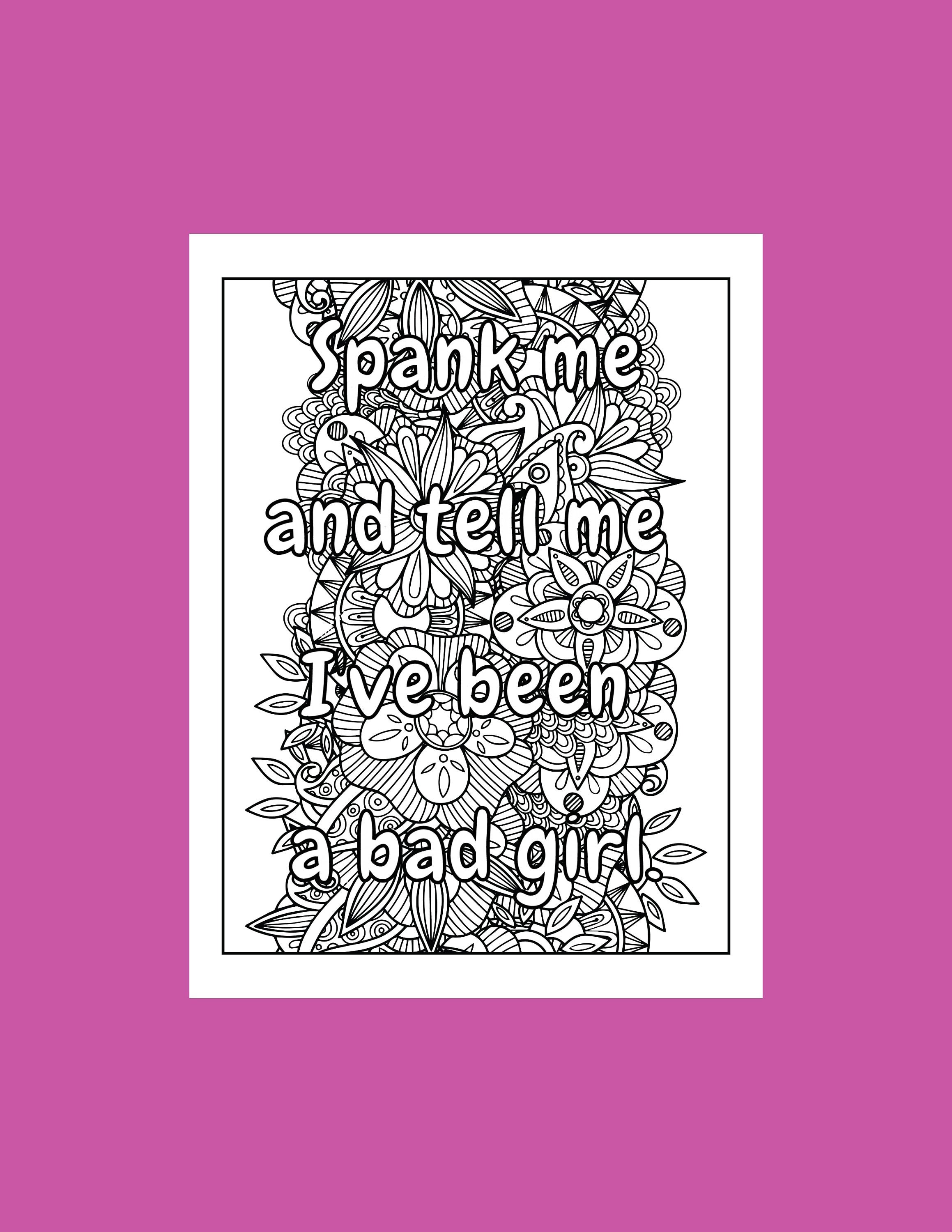 Spank me digital coloring page, Erotic art print, _Pattern line art, quote digital download, Sex Positive Bedroom decor, Adult coloring