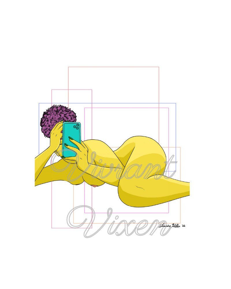 Sexy erotic printable, Digital art print, Selfie line art, Relaxation digital download, Sex Positive decor, mature illustration