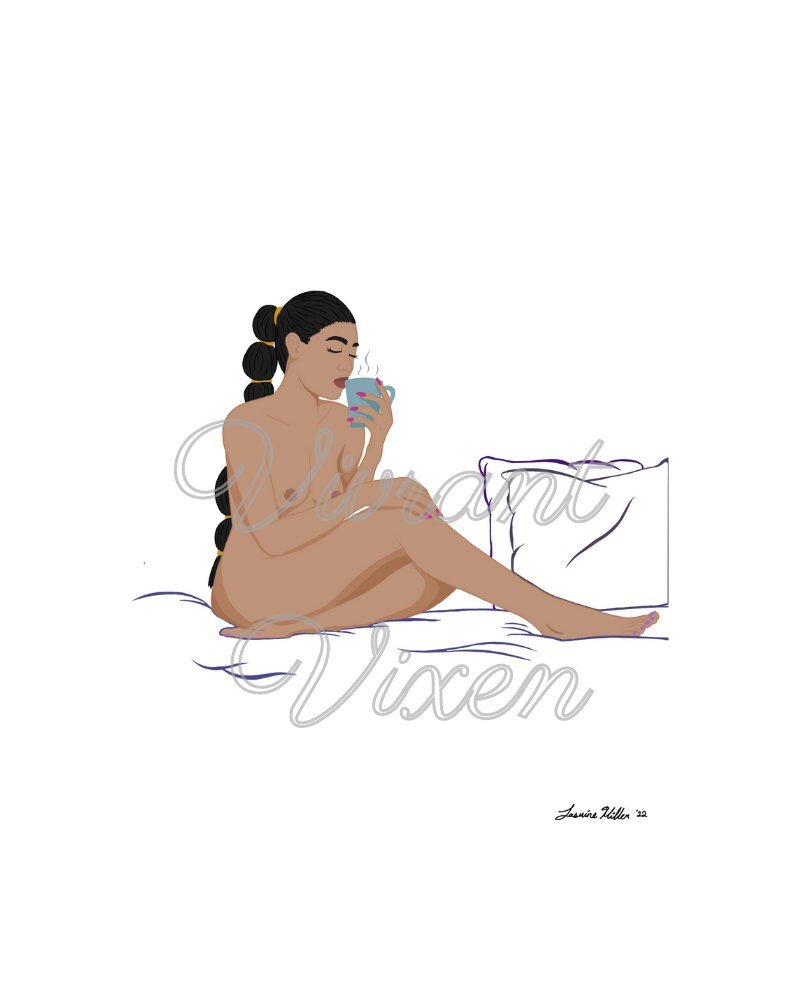 Tea erotic printable, Digital art print, self care line art, Relaxation digital download, Sex Positive decor, mature illustration