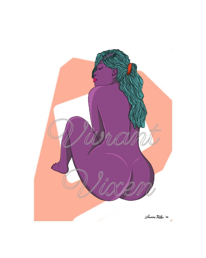 Sexy erotic printable, Digital art print, purple line art, model digital download, Sex Positive decor, mature illustration