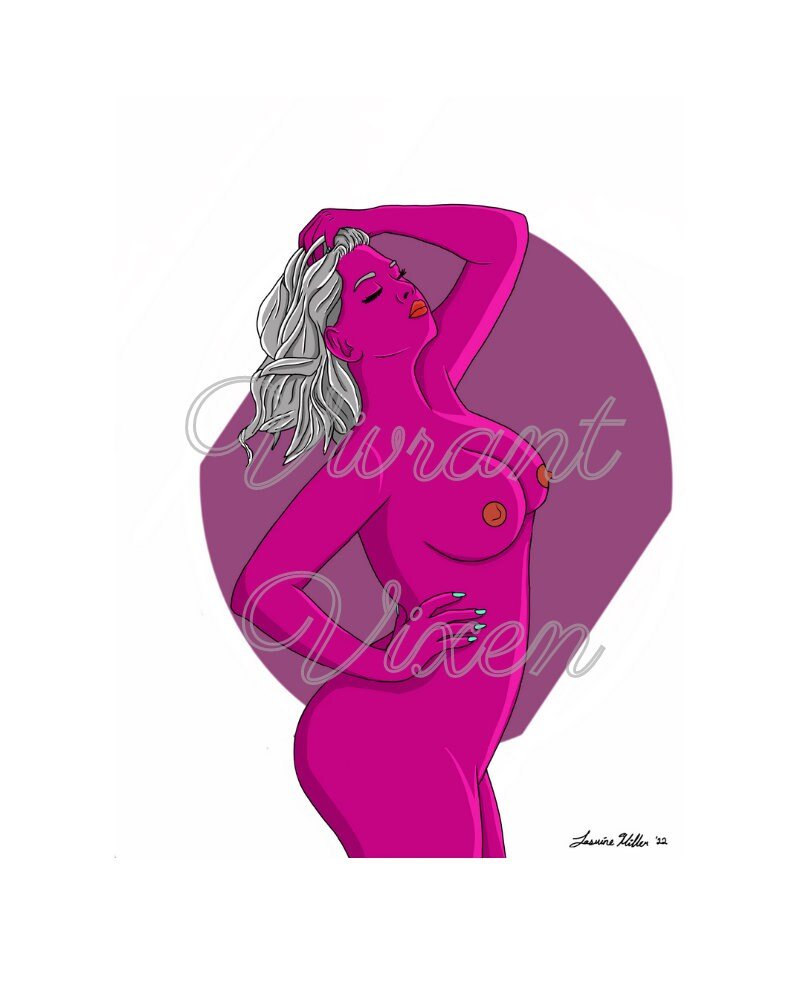 Sexy erotic printable, Digital art print, pink line art, model digital download, Sex Positive decor, mature illustration