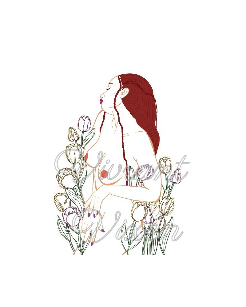 Magnolia erotic printable, Digital art print, Nude line art, Floral digital download, Sex Positive decor, mature illustration