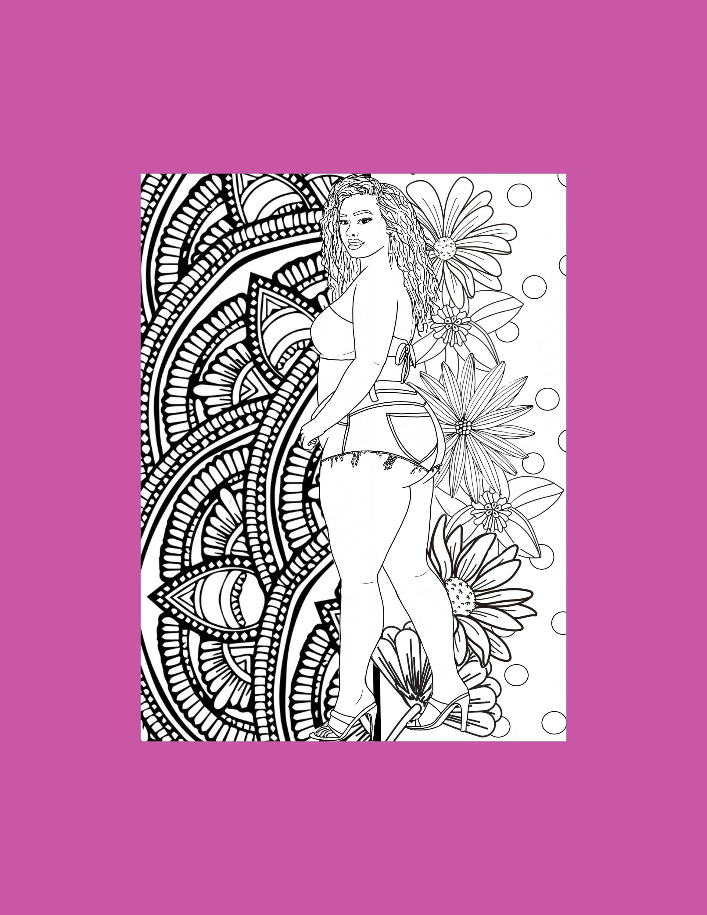 Pattern digital coloring page, Erotic art print, sexy line art, flowers digital download, Sex Positive Bedroom decor, Adult coloring