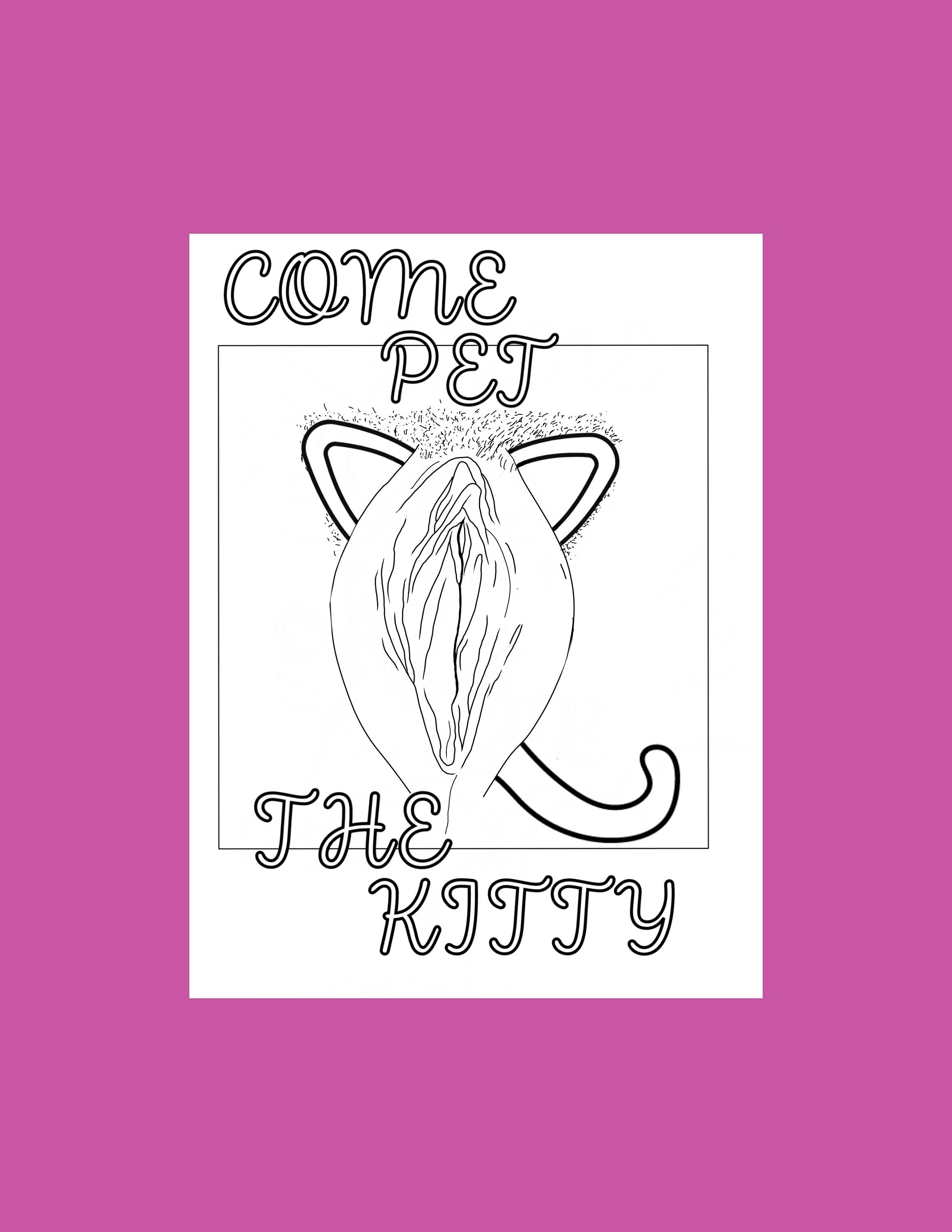 Vagina digital coloring page, Erotic art print, pussy line art, cat digital download, Sex Positive Bedroom decor, Adult coloring