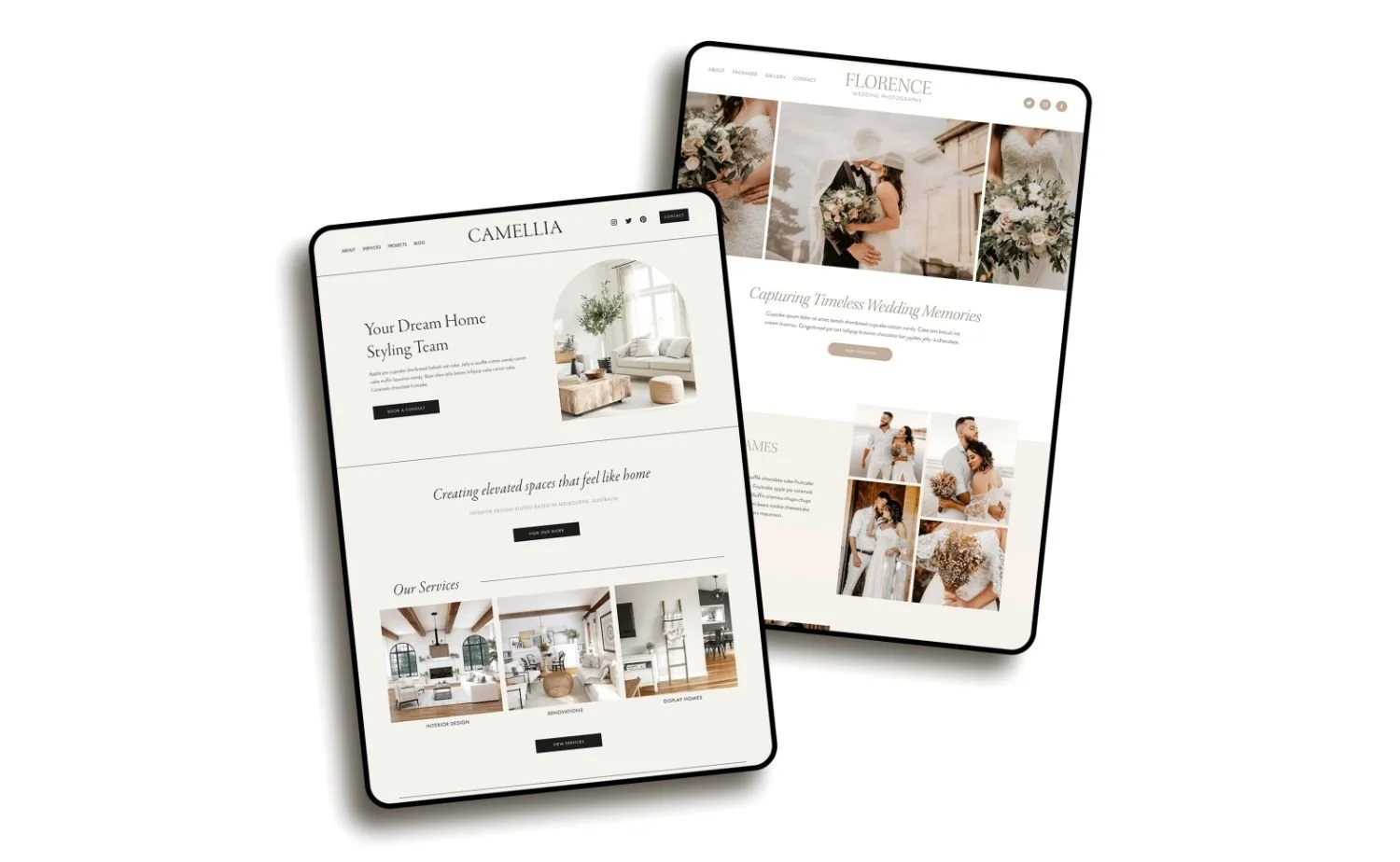 Classy device mockup of feminine pinterest pin templates with wedding example..