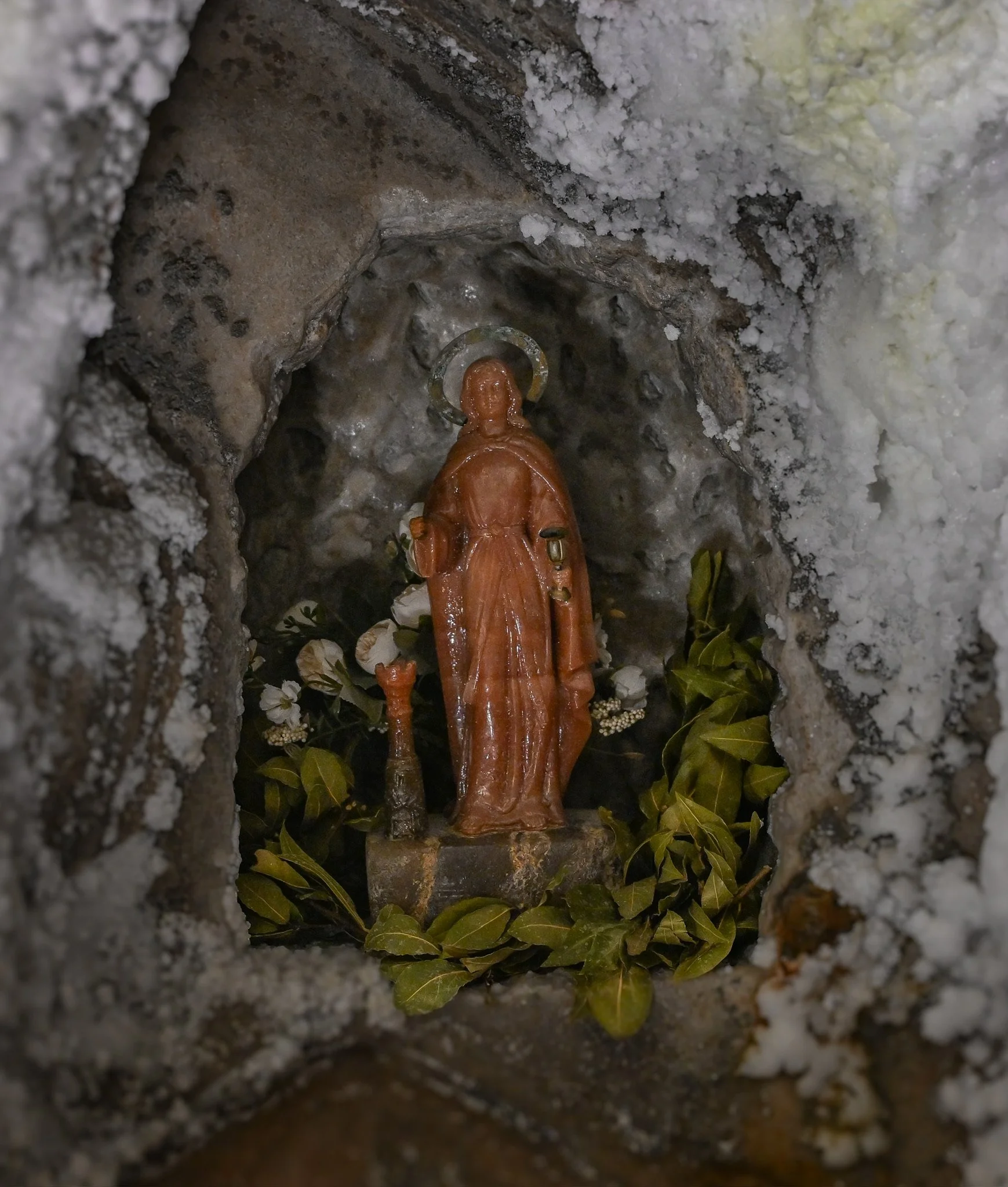 Statue of Saint Barbara, patron of miners, inside Cardona salt mines