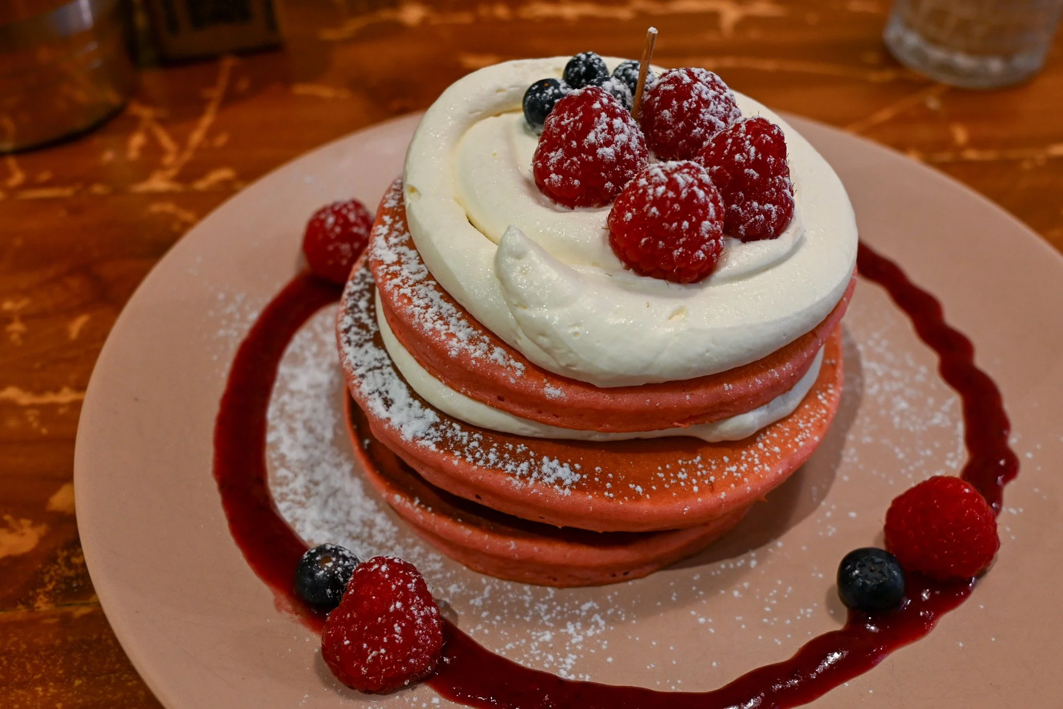 Berry pancakes at the Corgi cafe