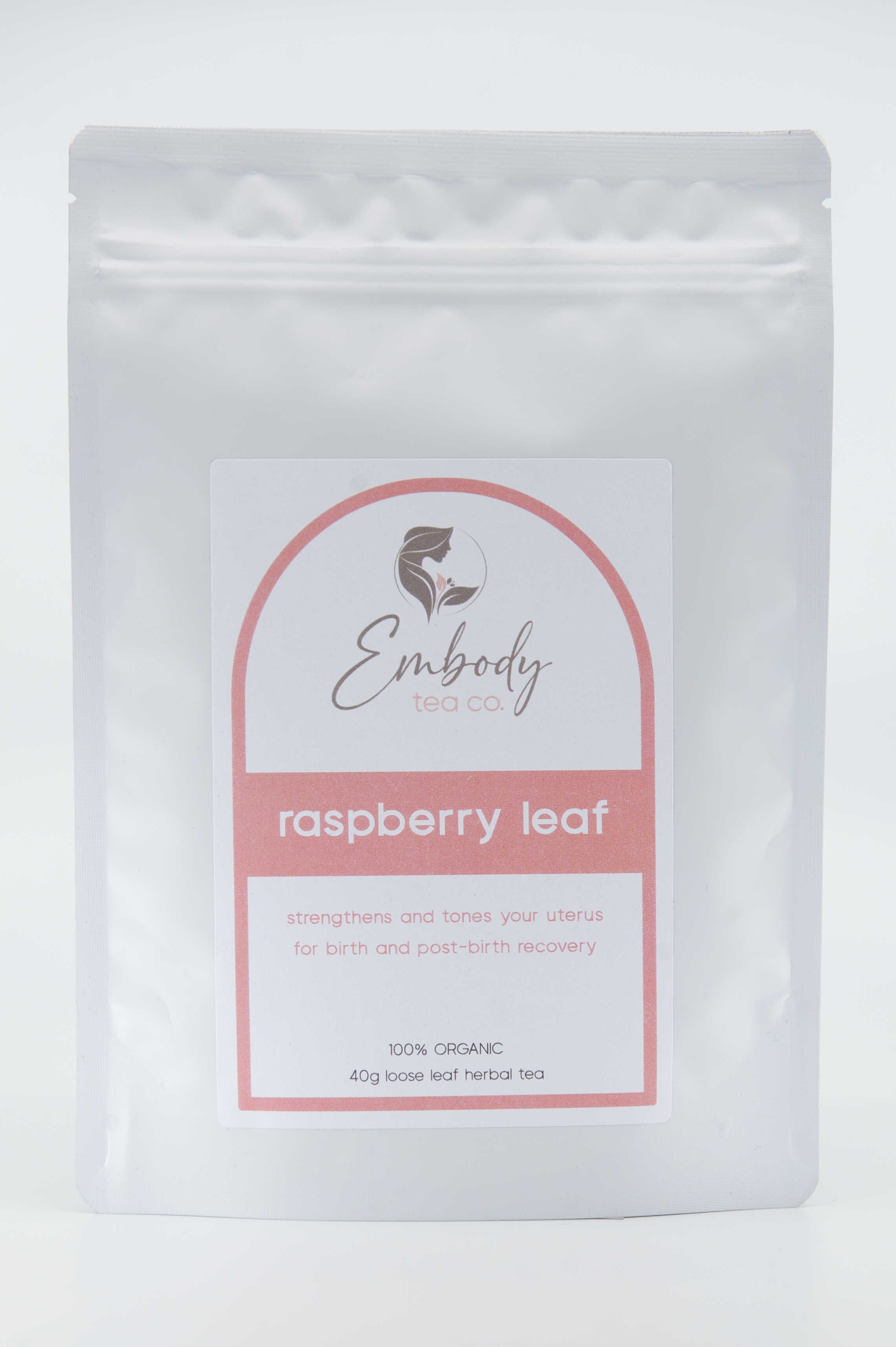 Embody Tea Co's Raspberry Leaf Tea, 40g Pouch, loose leaf