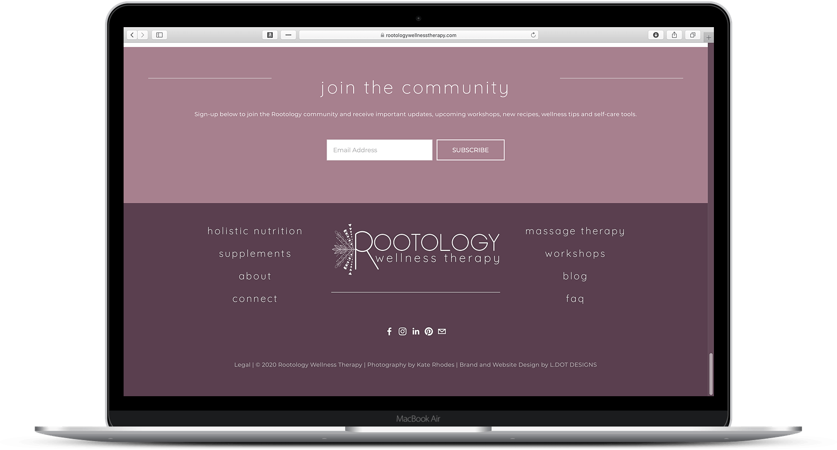 Rootology Wellness Therapy - Footer - MacBook mockup
