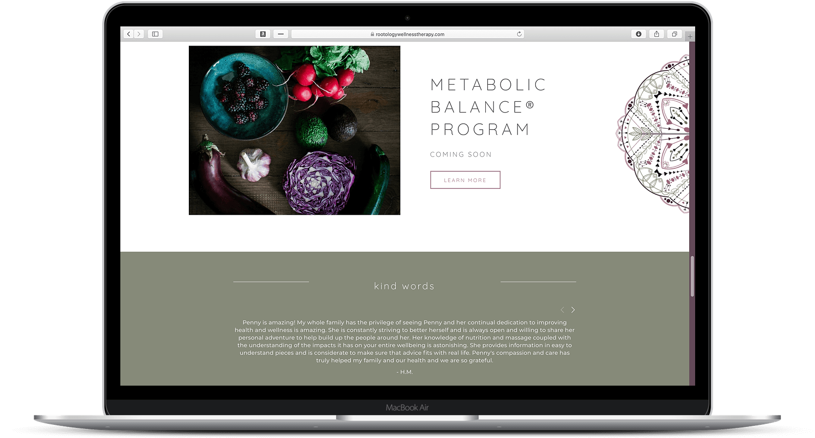 Rootology Wellness Therapy - Metabolic balance program - MacBook mockup