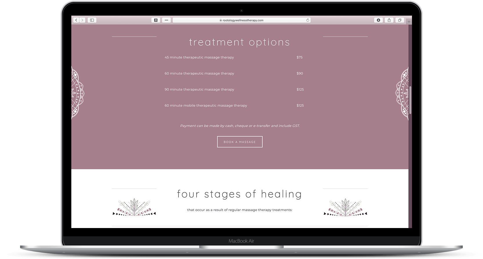 Rootology Wellness Therapy - MacBook mockup