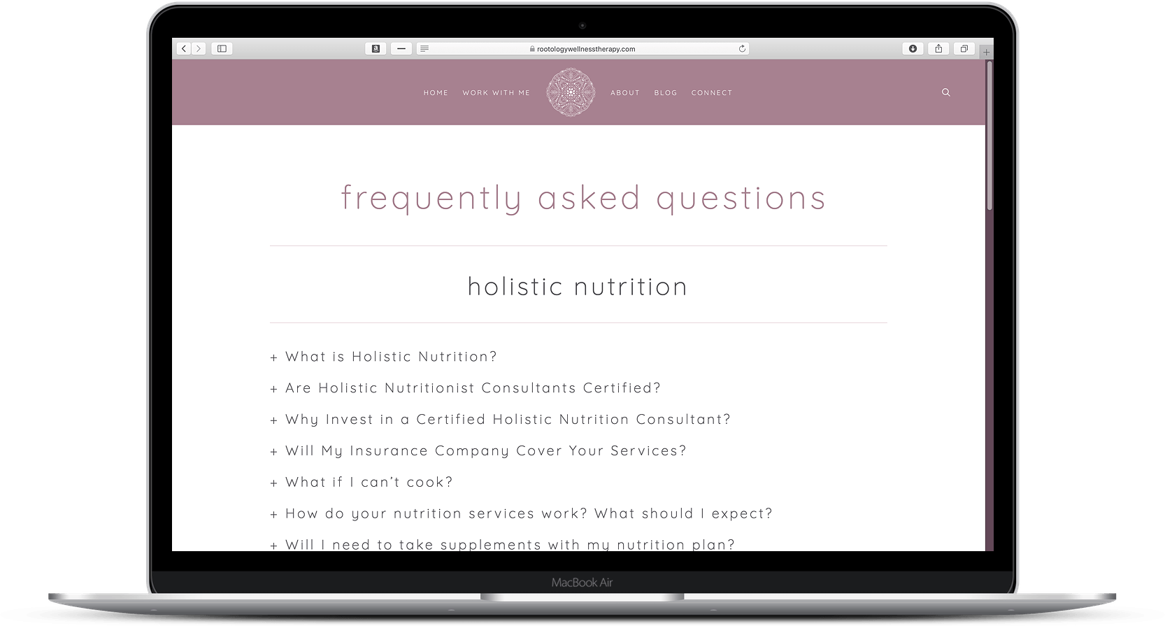Rootology Wellness Therapy - FAQ - MacBook mockup