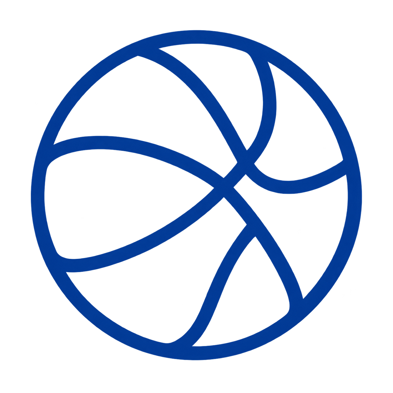 A blue, abstract, interconnected, three-dimensional geometric shape.
