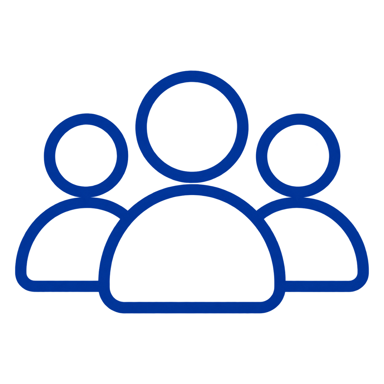 Icon depicting a group of five people represented as simple outlines in blue, with one figure in the front and center, suggesting a team or community.