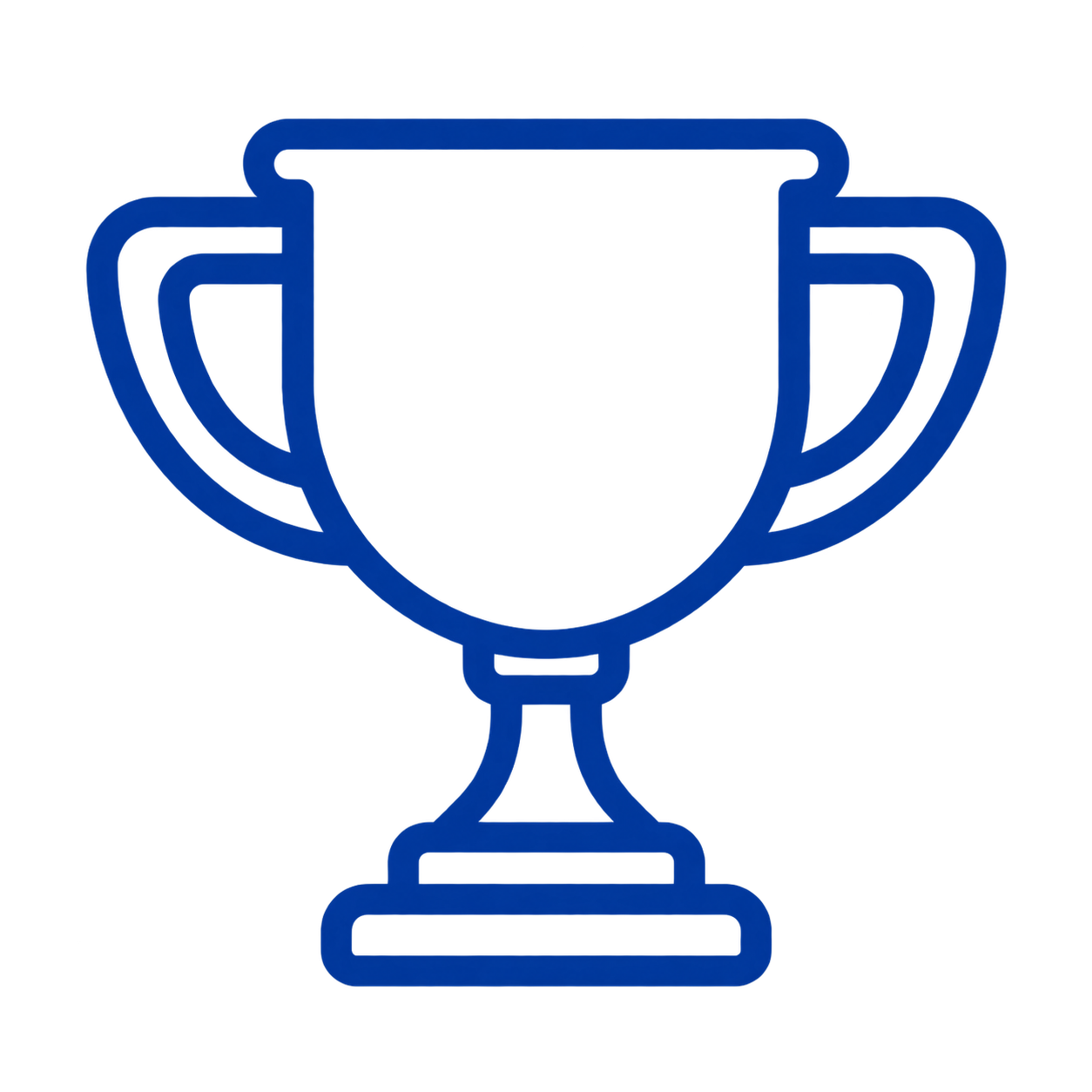 Blue outline of a trophy cup with handles, depicted in a digital or graphic style.