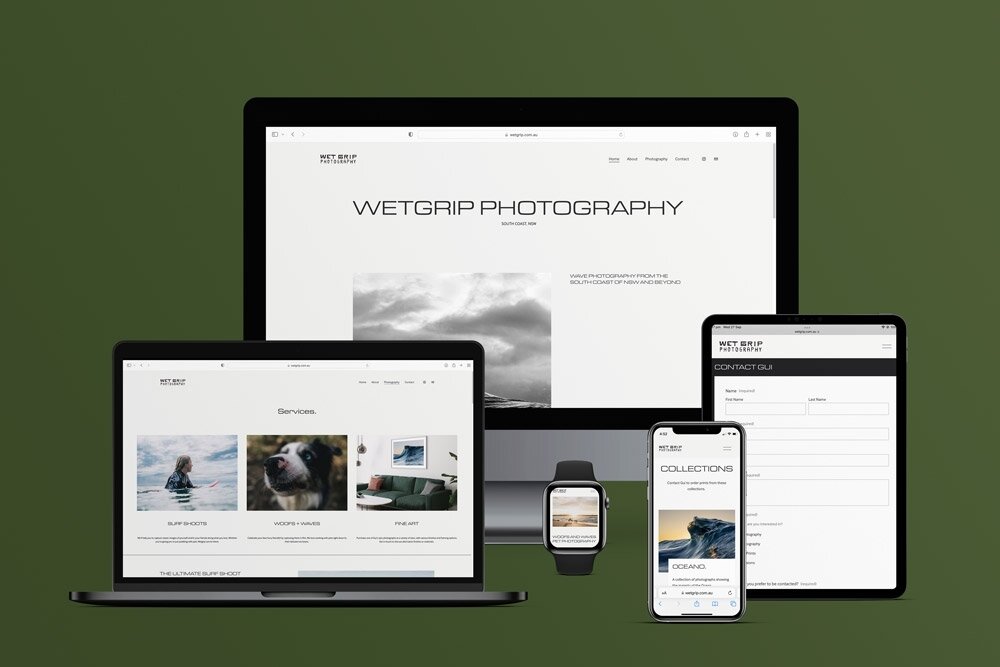 Guilherme &lsquo;Gui&rsquo; Danielewicz is the ocean photographer behind @wet.grip Photography. Using Gui's established brand identity, we created a strong, minimalist Squarespace website to showcase his stunning photographs. Customers can learn more