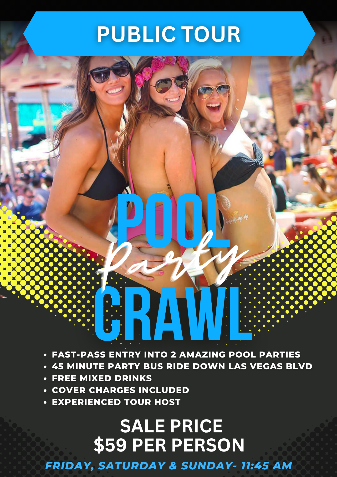 The best pool party tour in Las Vegas is ran by Unlock Las Vegas! Book now.