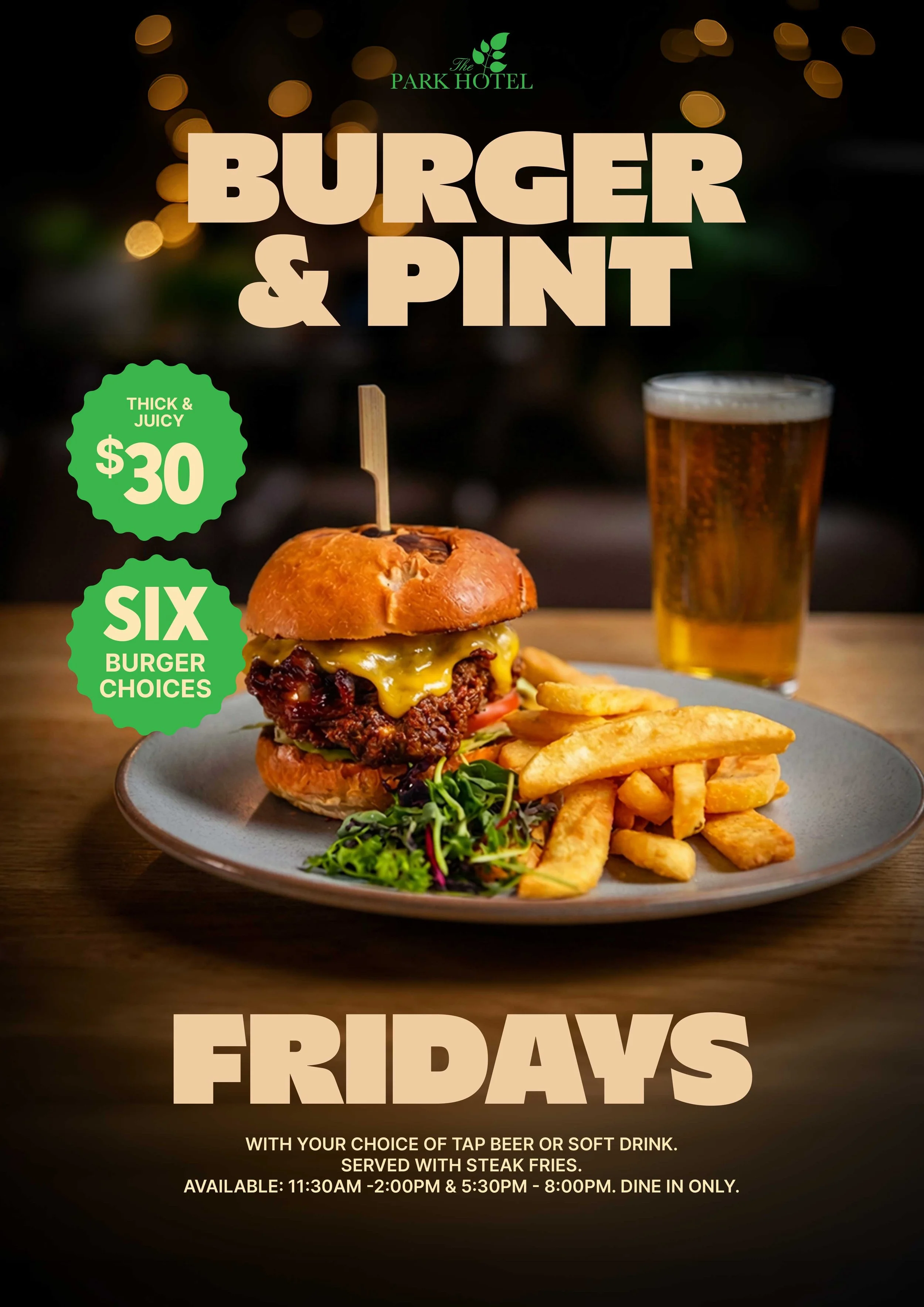 Burger and Pint Friday Deals at the Park Hotel Mount Gambier