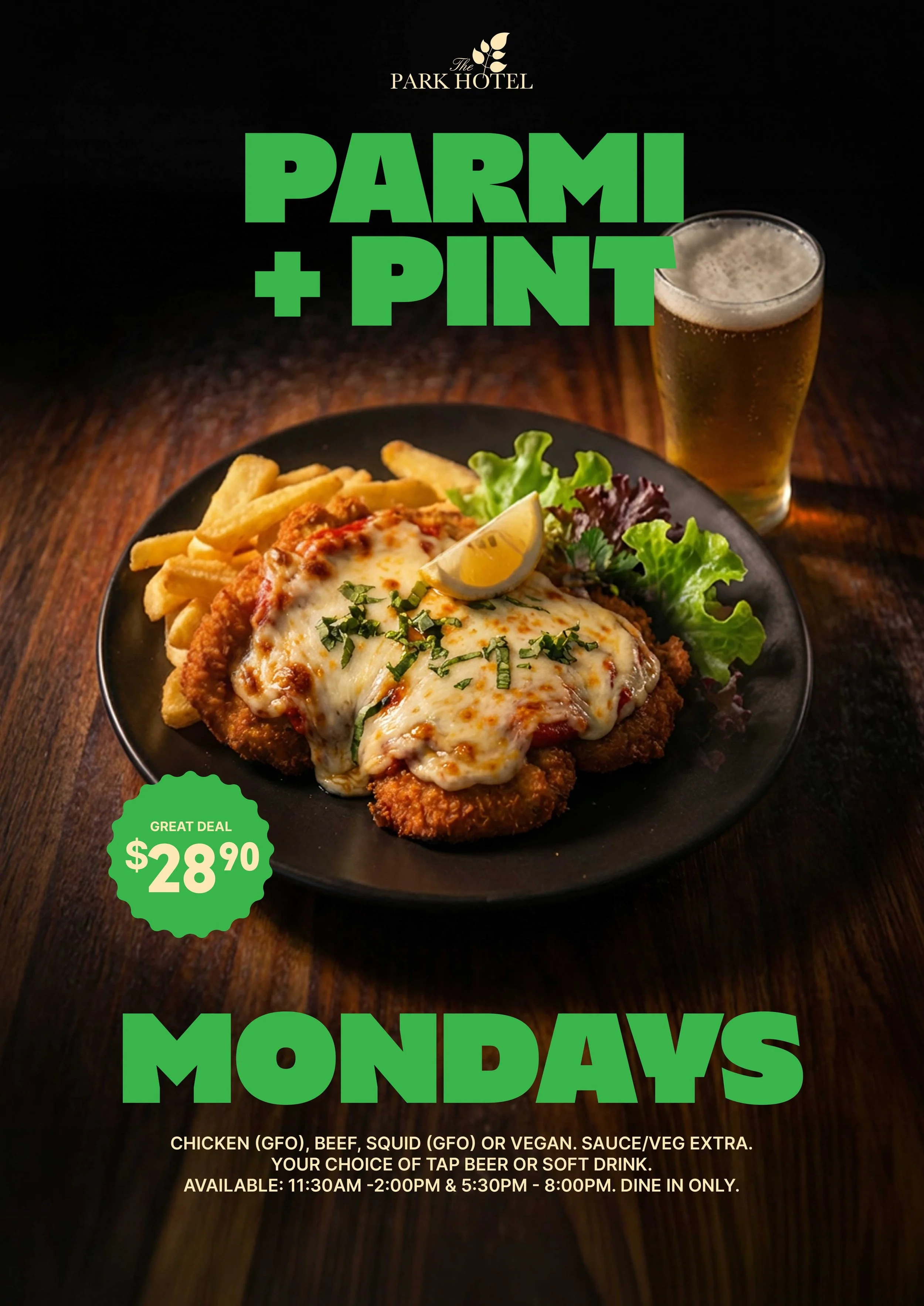 Parmi and Pint Monday Deals at the Park Hotel Mount Gambier