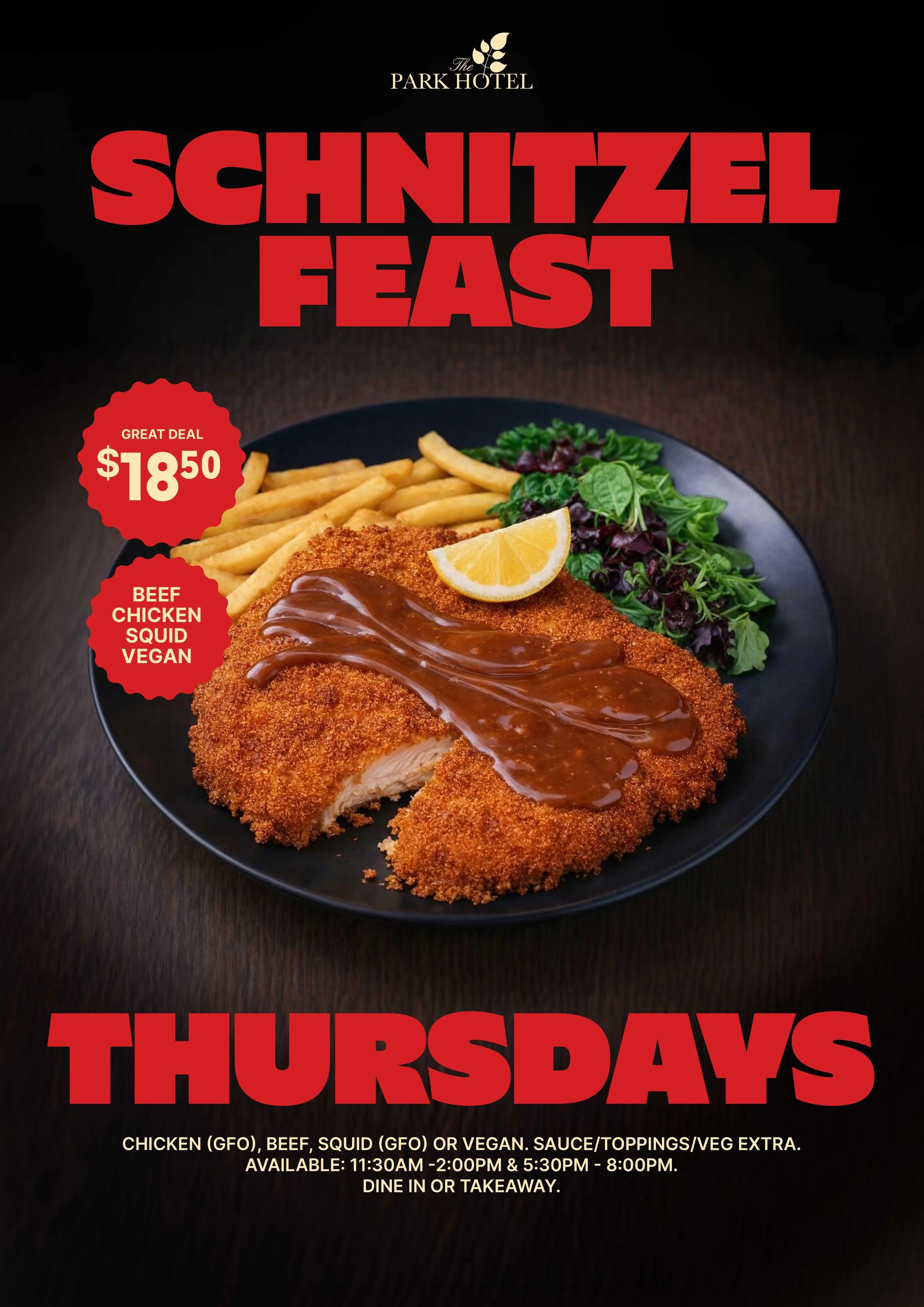 Thursday Schnitzel Special at the Park Hotel, Mount Gambier